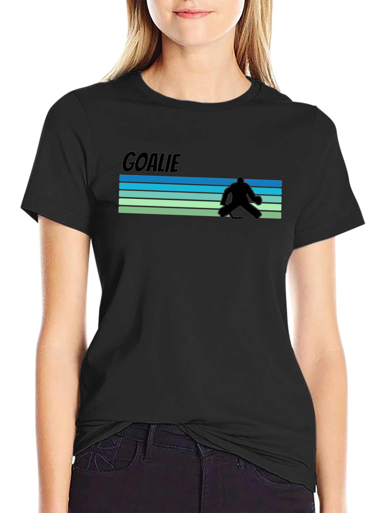 Black Goalie Retro T-Shirt - Hockey Fan Tee view 2