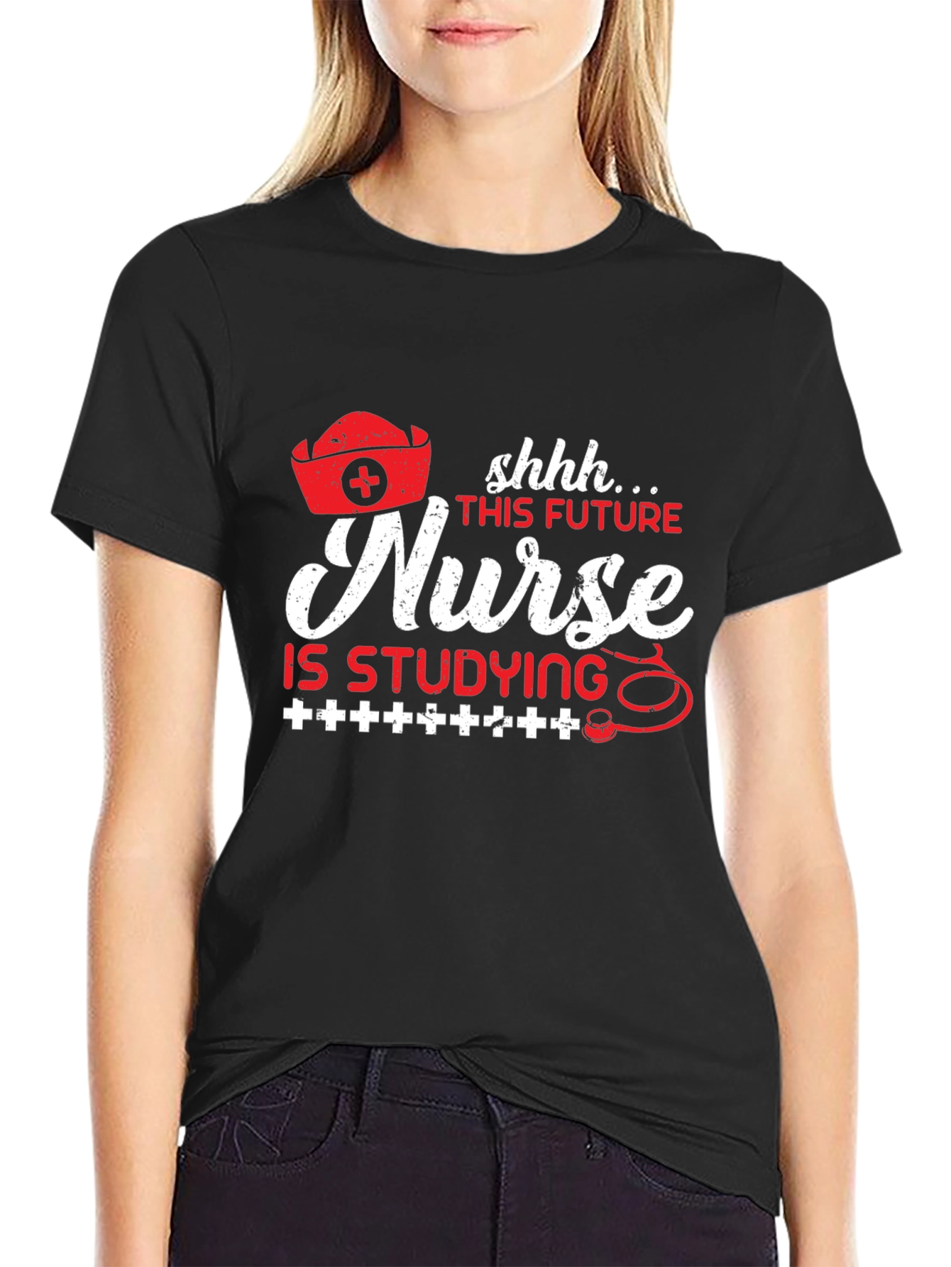 Black Future Nurse Studying Black T-Shirt view 2