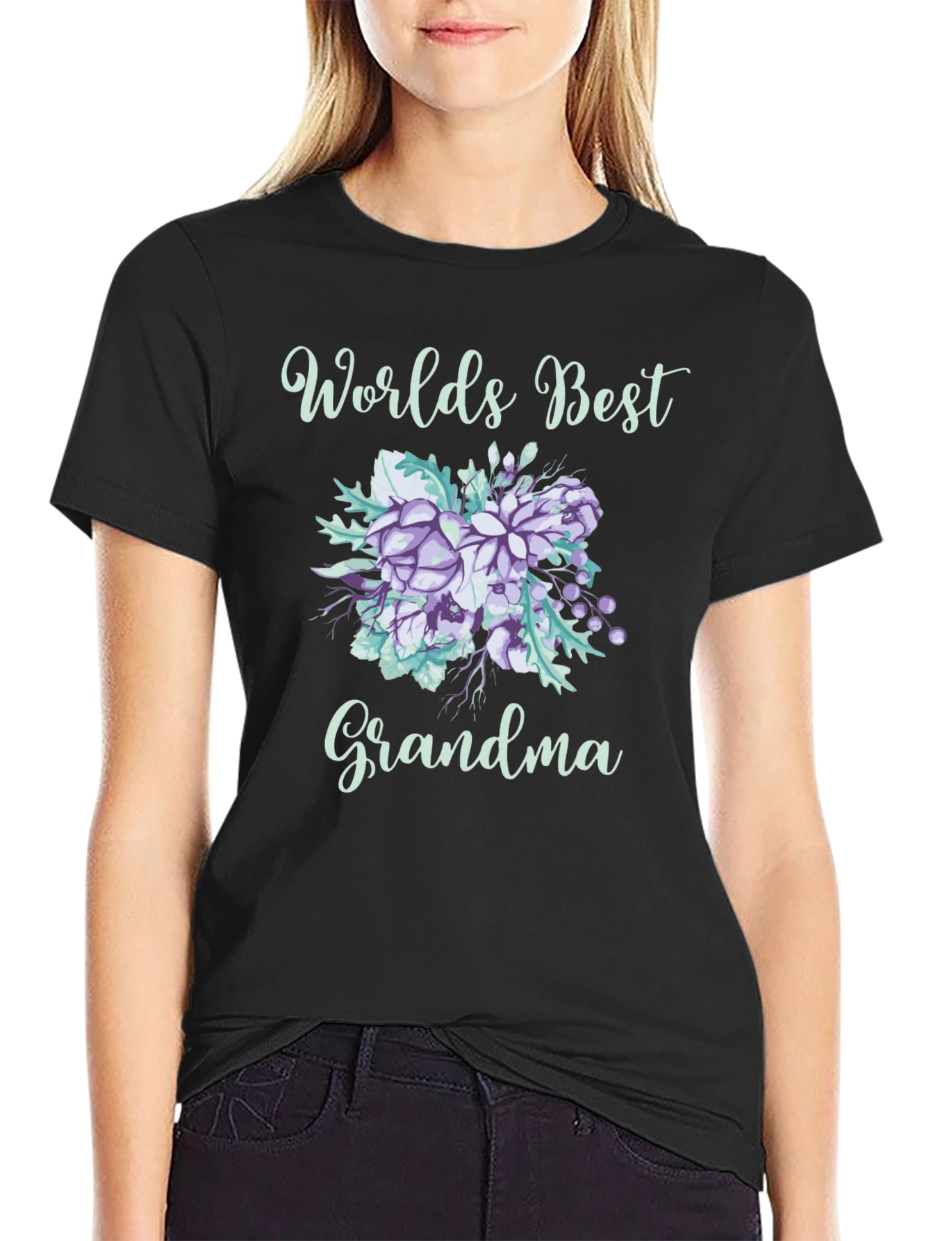 Black World's Best Grandma Floral T-Shirt view 2