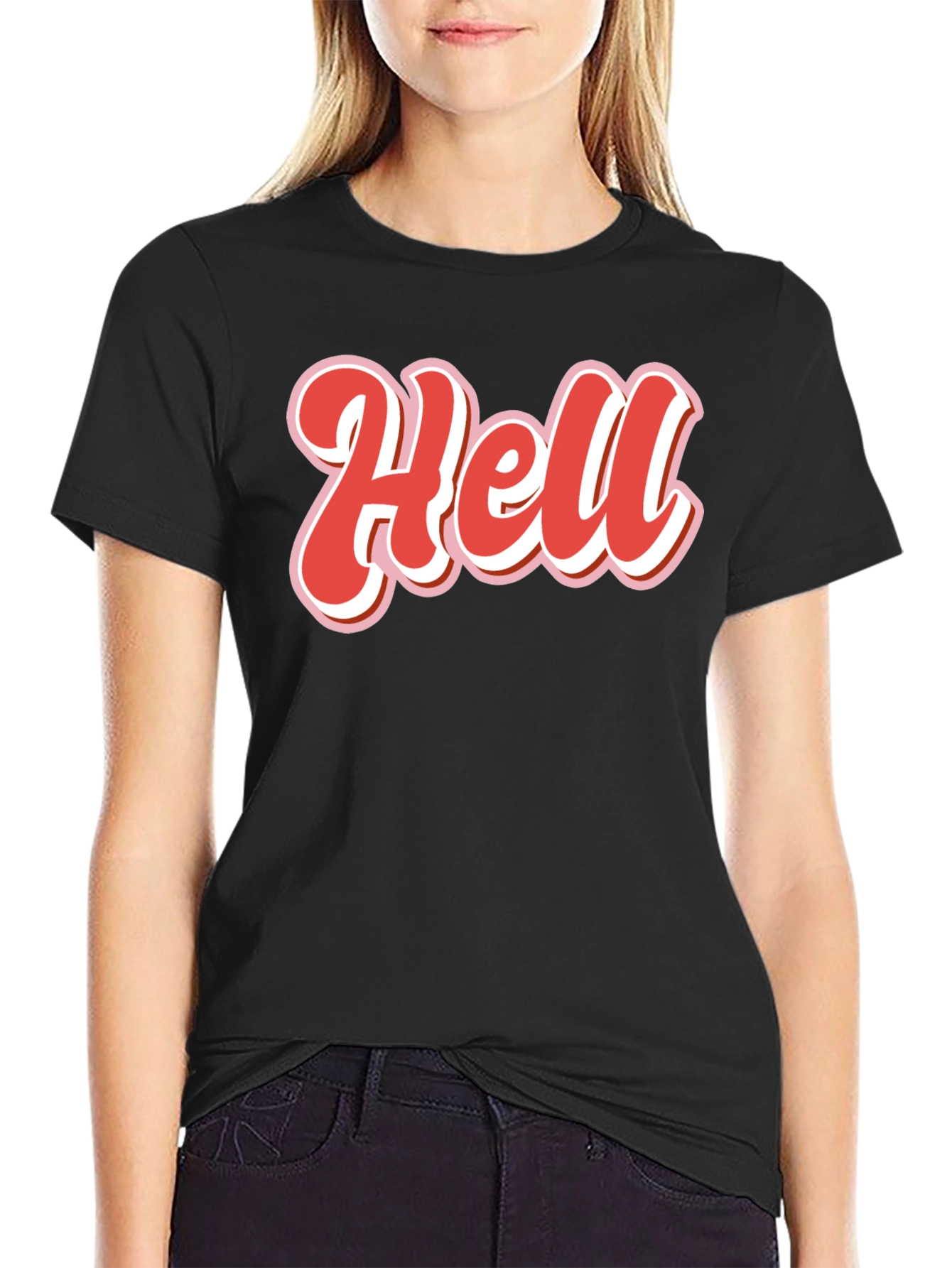 Black Retro "Hell" Graphic Tee - Black Cotton Blend Shirt view 2
