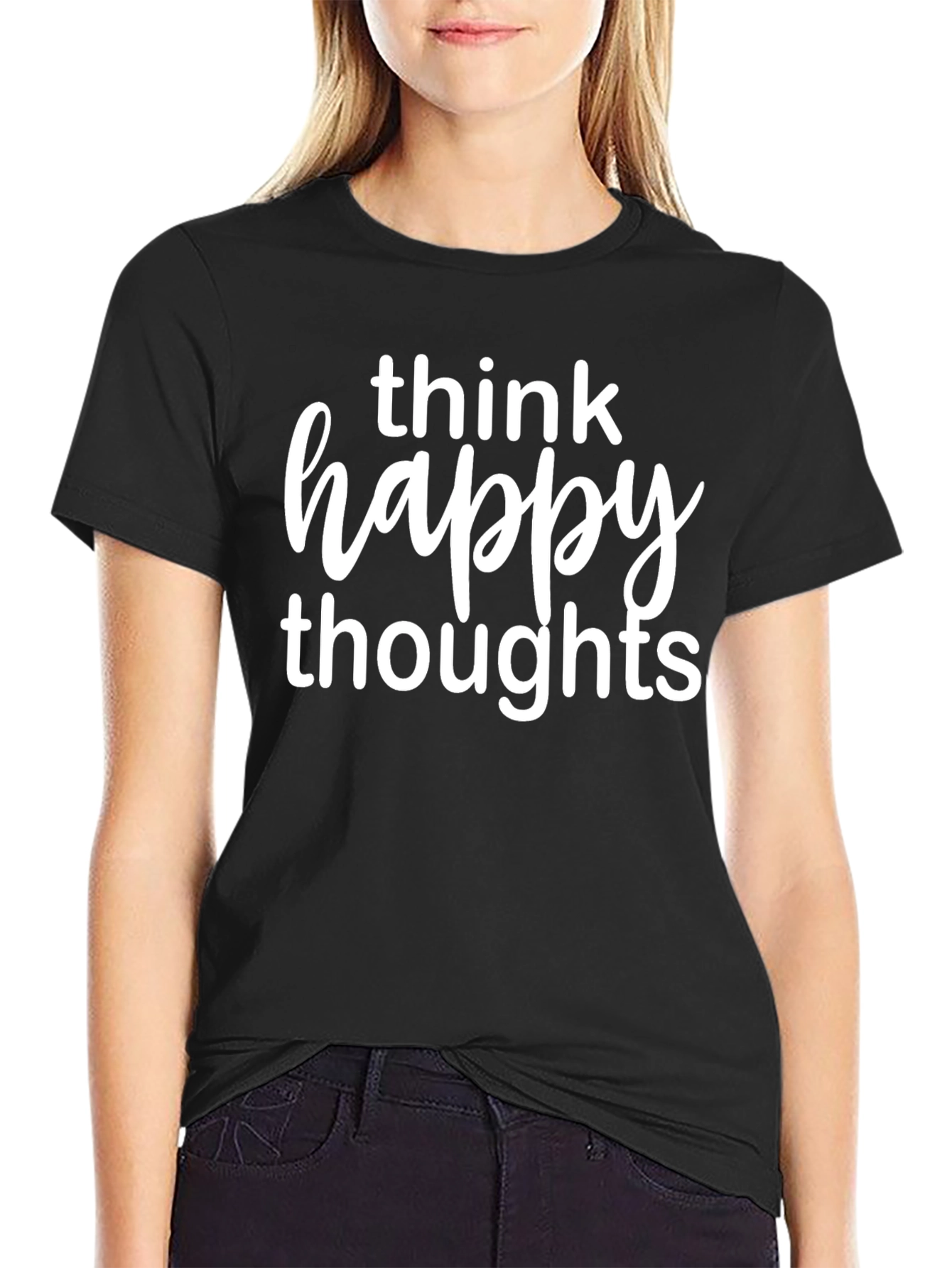Black Think Happy Thoughts Graphic Tee view 2