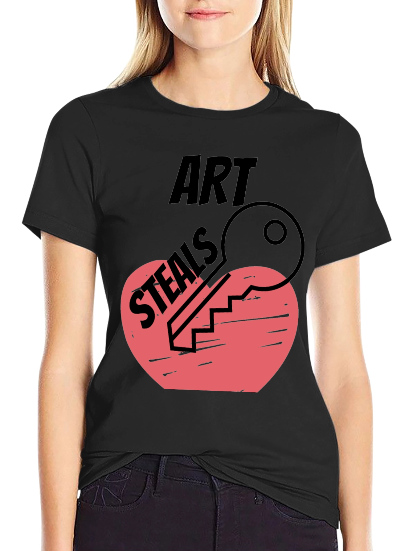 Black Art Steals Heart Key Graphic Tee view 2