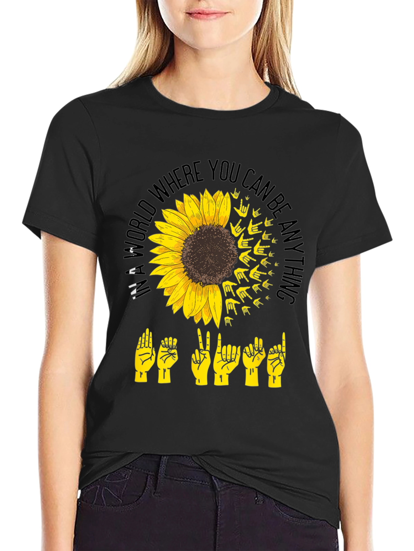 Black Sunflower ASL "Be Kind" Graphic T-Shirt view 2