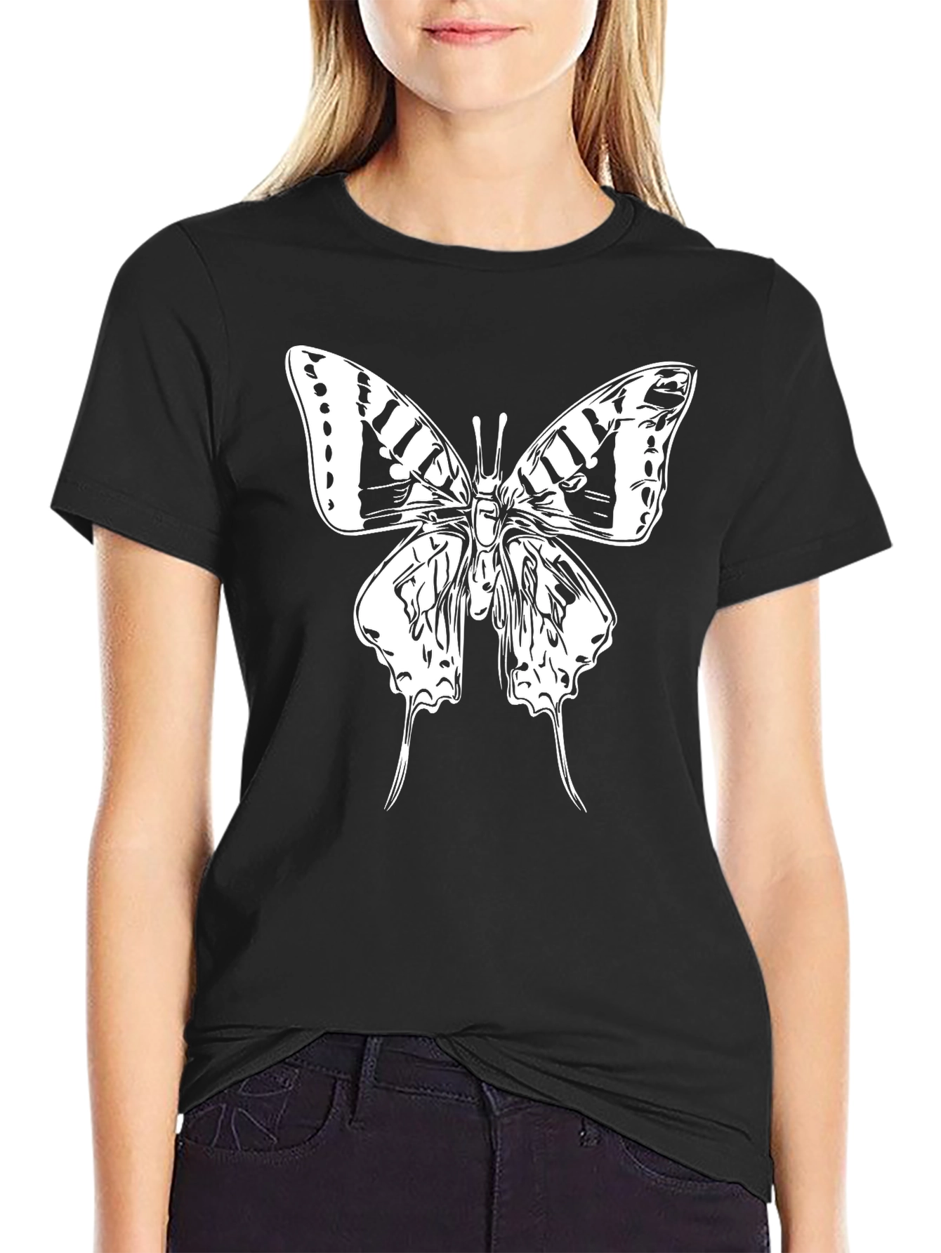 Black Butterfly Graphic Black T-Shirt view 2