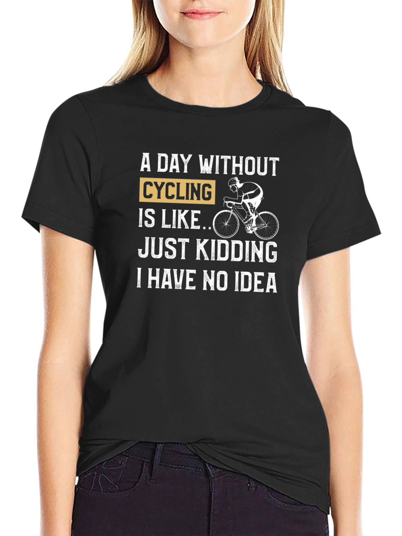 Black Cycling Humor T-Shirt - "A Day Without Cycling" view 2