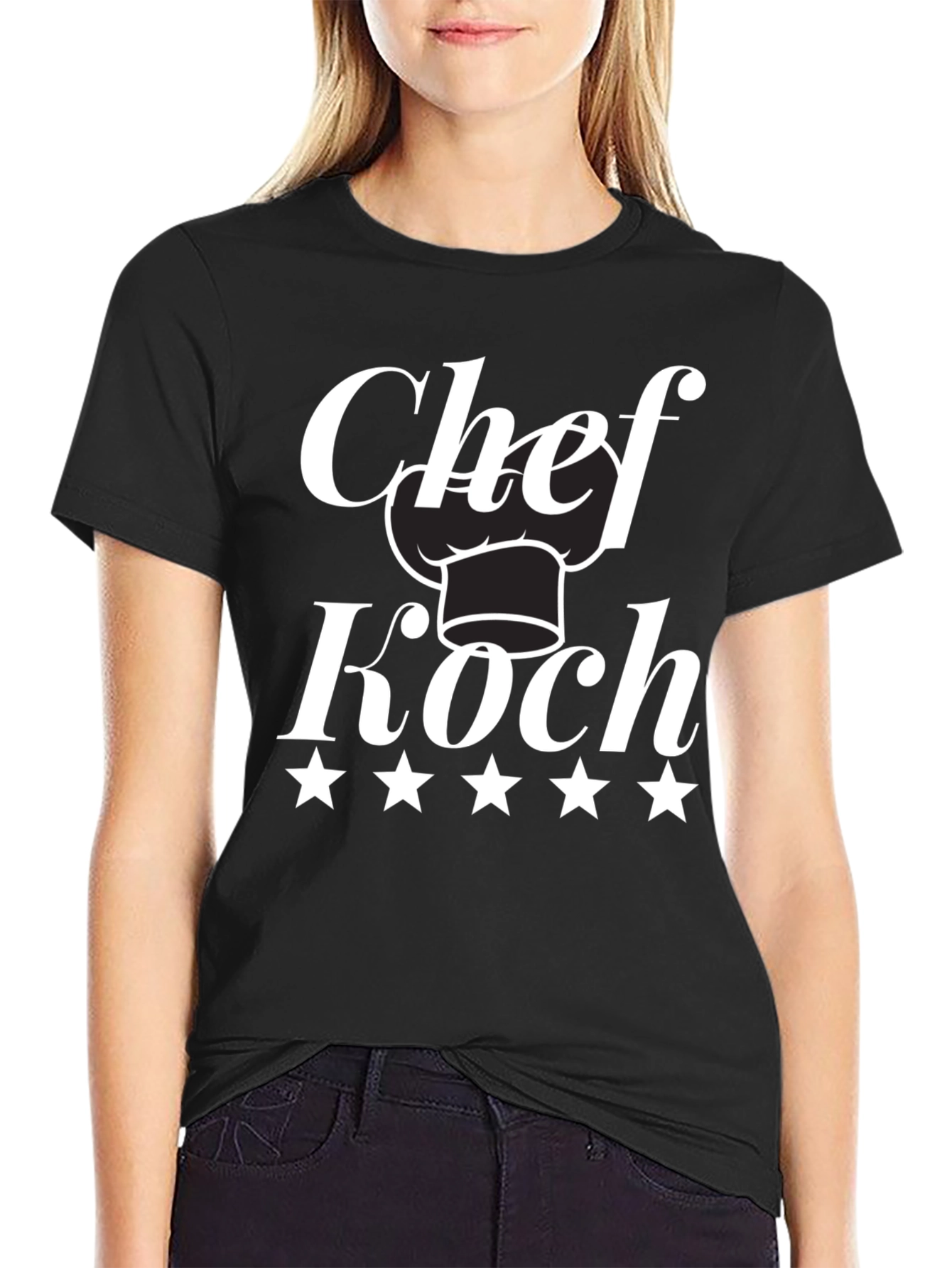 Black Chef Koch T-Shirt - Five Star Design view 2