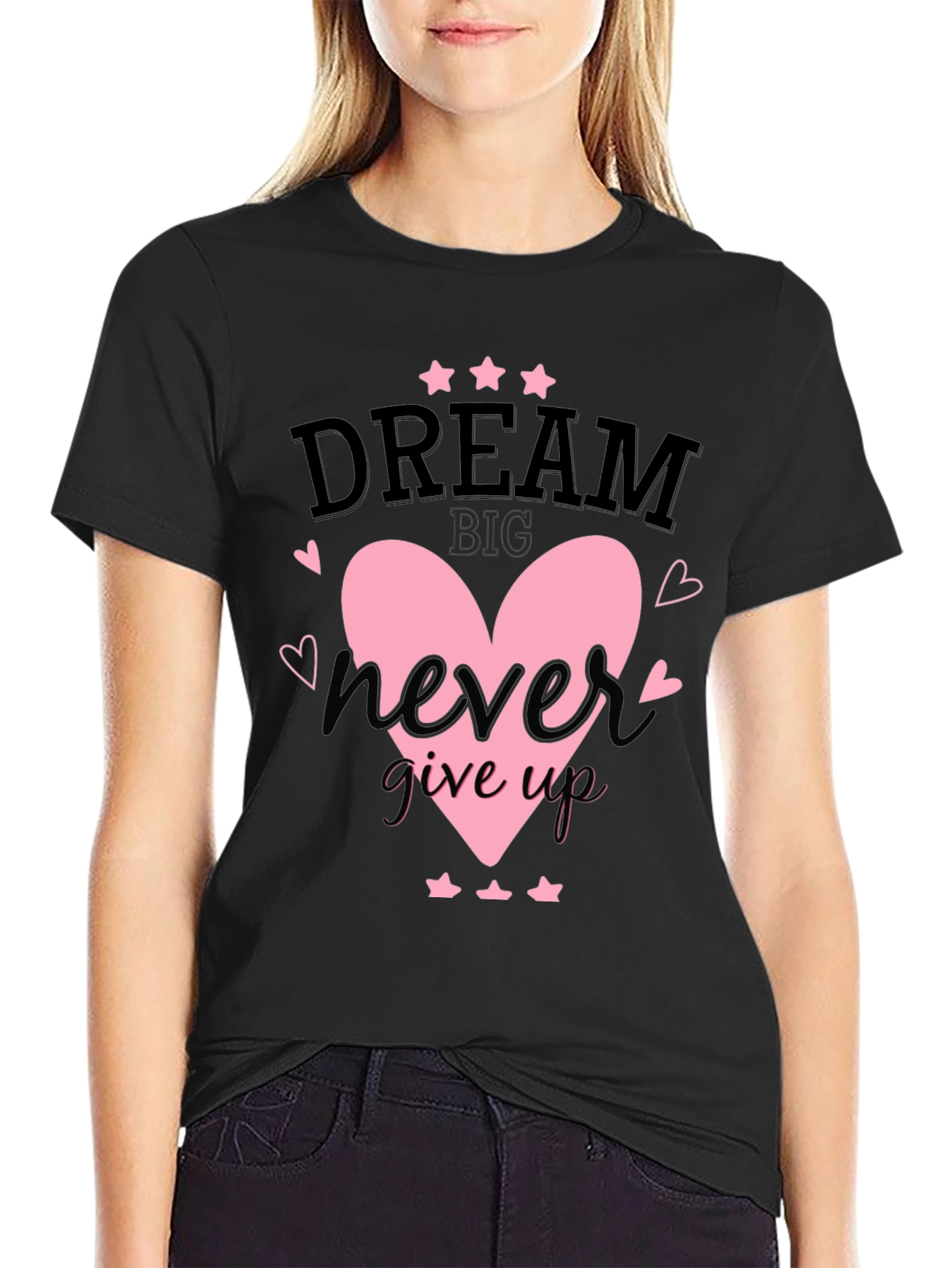 Black Dream Big T-Shirt Never Give Up Heart Star Design view 2