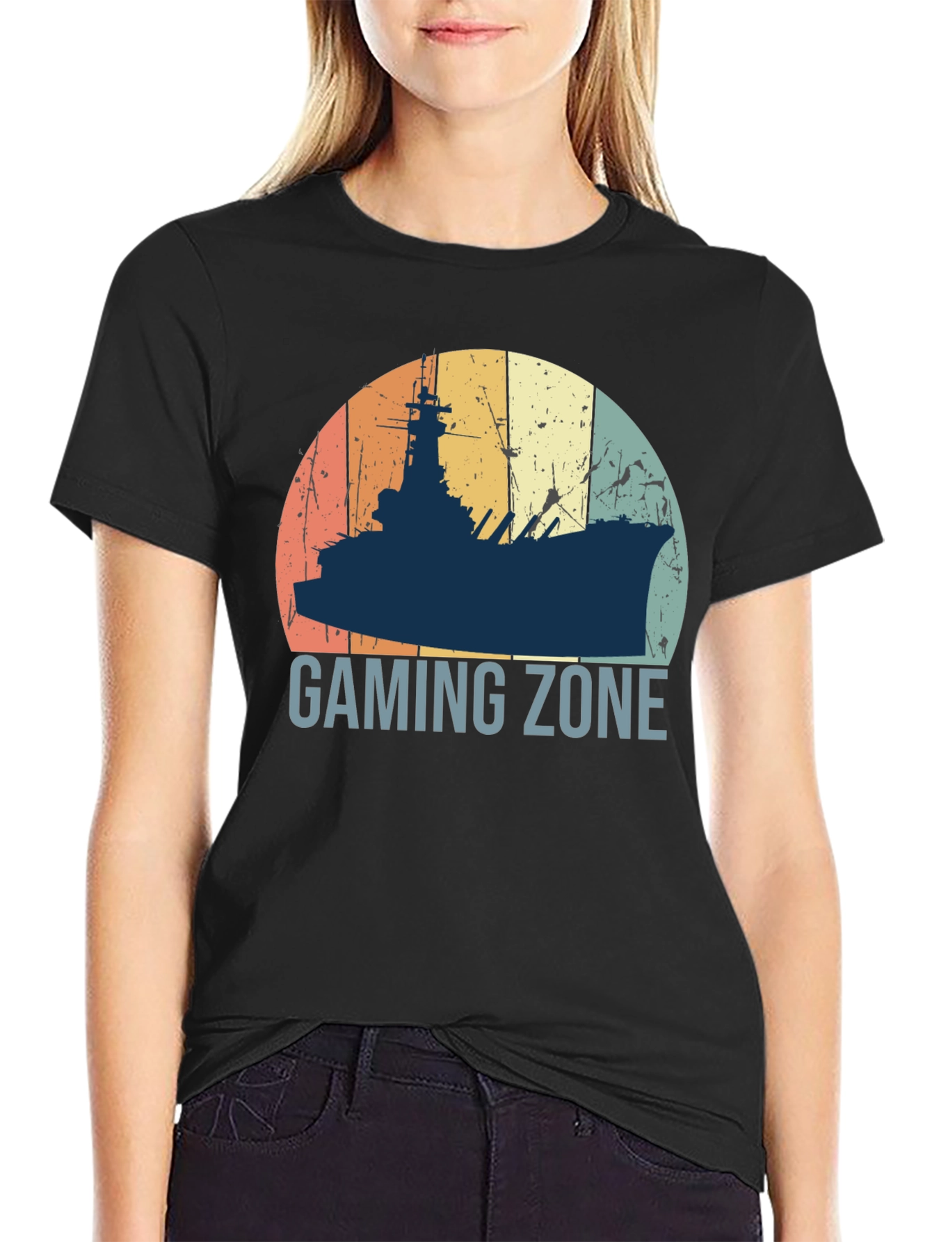 Black Gaming Zone Battleship T-Shirt - Retro Style view 2
