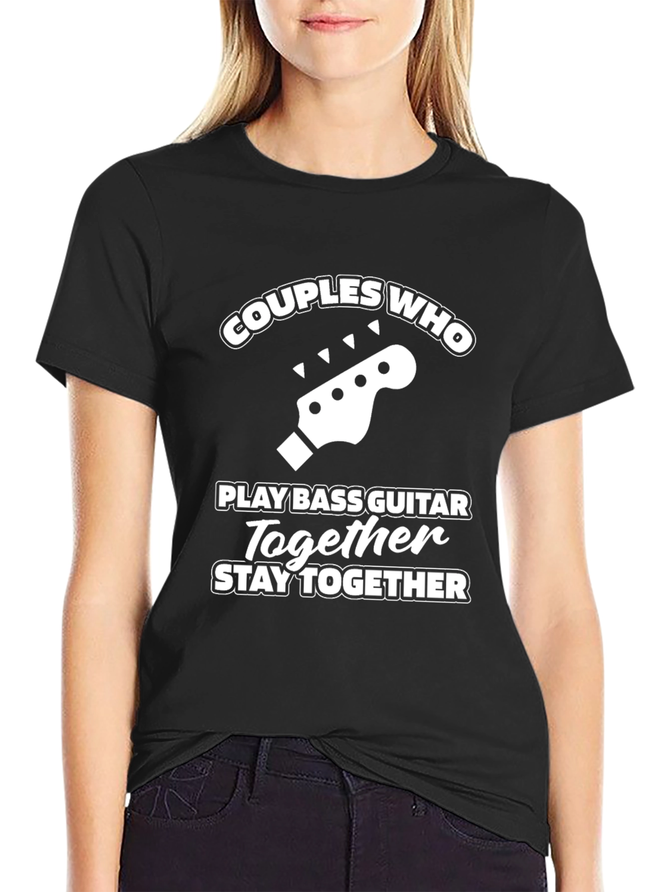 Black Couples Bass Guitar T-Shirt: Stay Together! view 2
