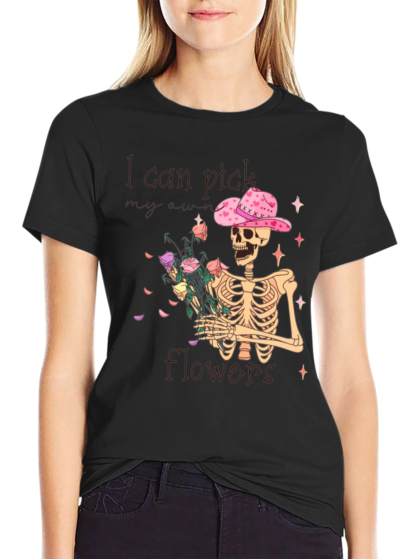 Black I Can Pick My Own Flowers T-Shirt view 2