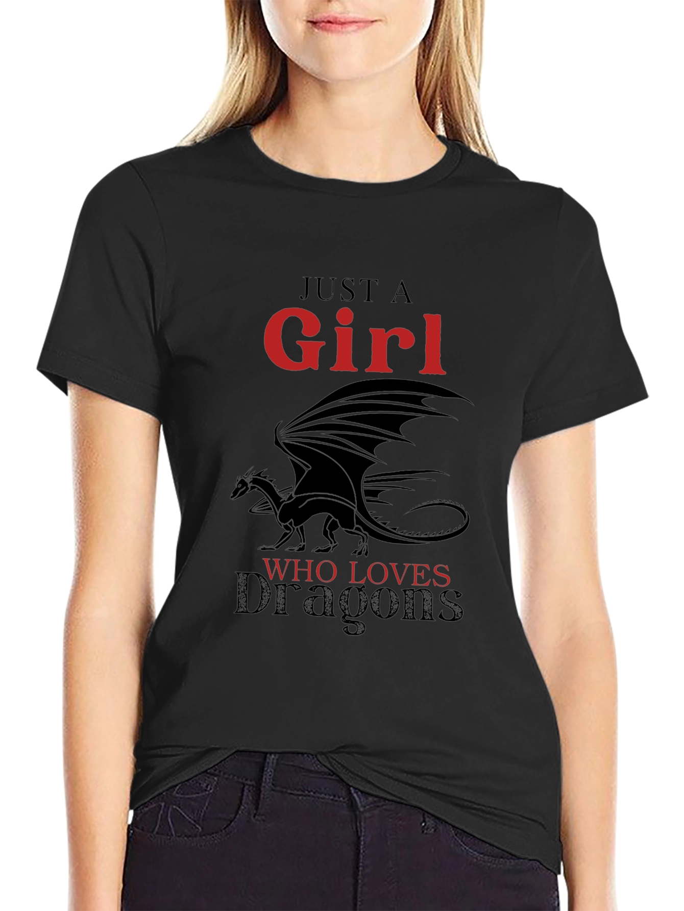 Black Just a Girl Who Loves Dragons T-Shirt view 2
