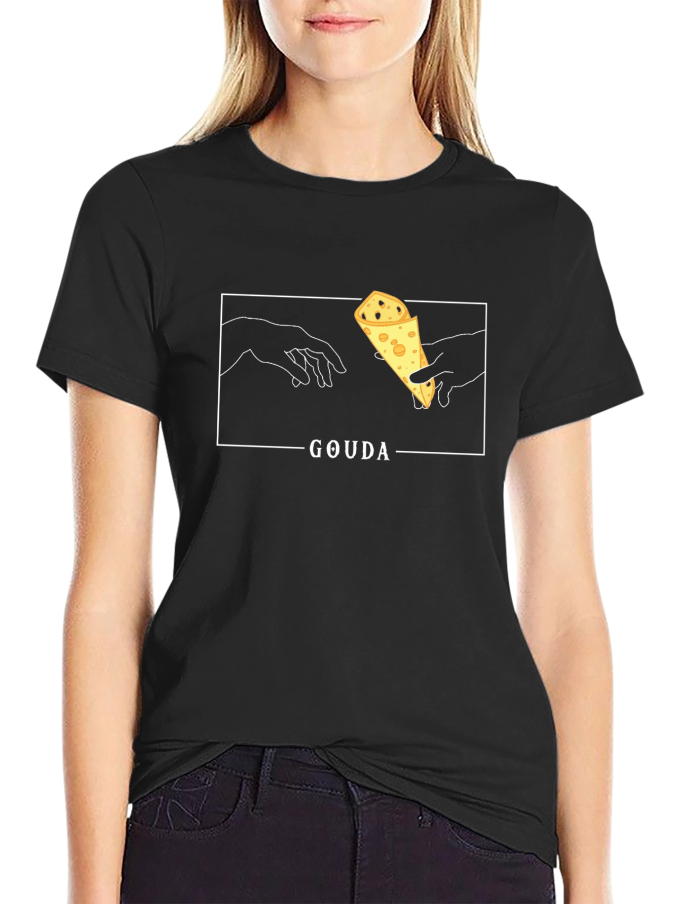 Black Gouda Cheese Michelangelo T-Shirt - Funny Foodie Tee view 2