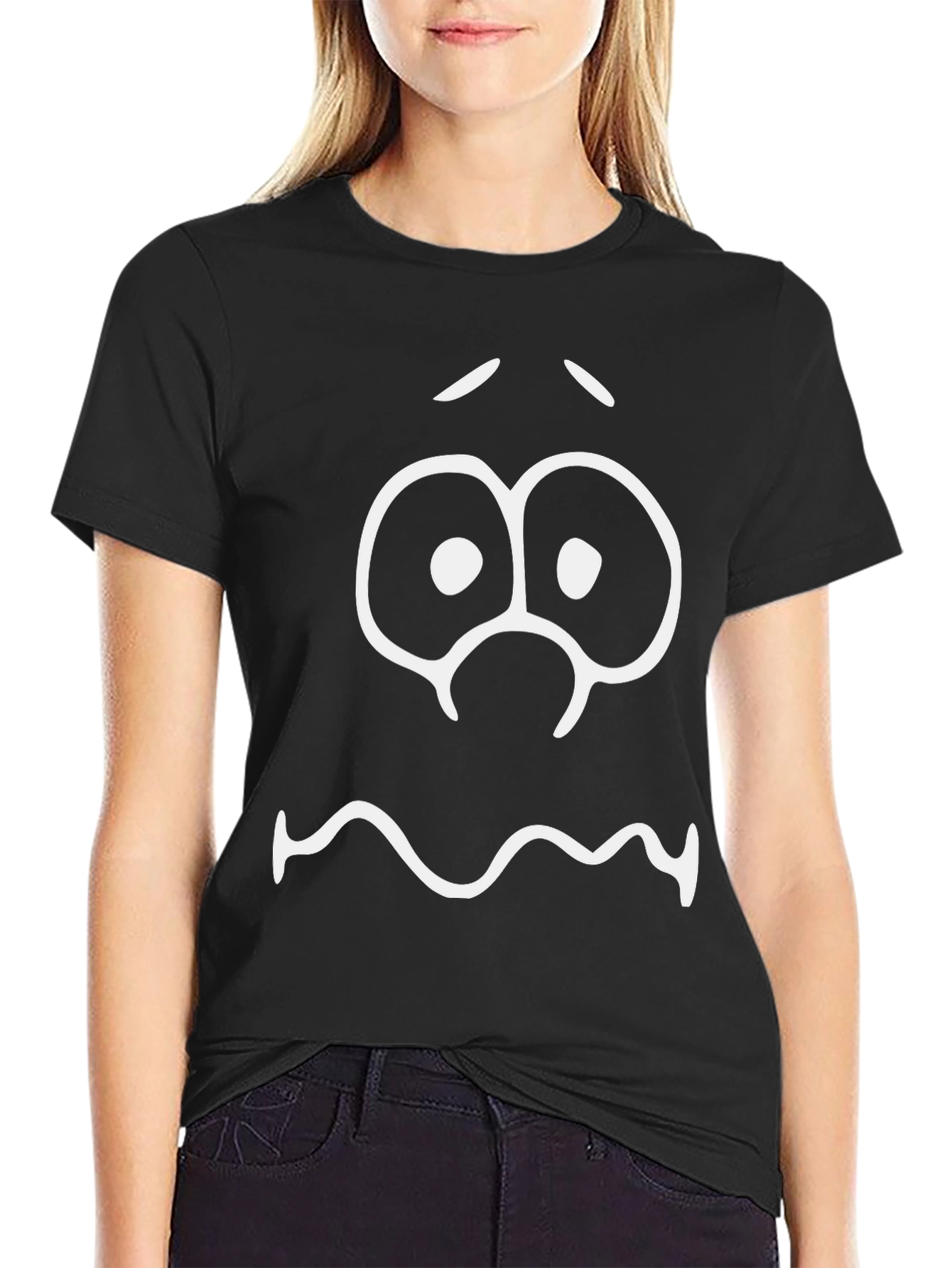 Black Funny Face Graphic T-Shirt - Black Cotton Tee view 2