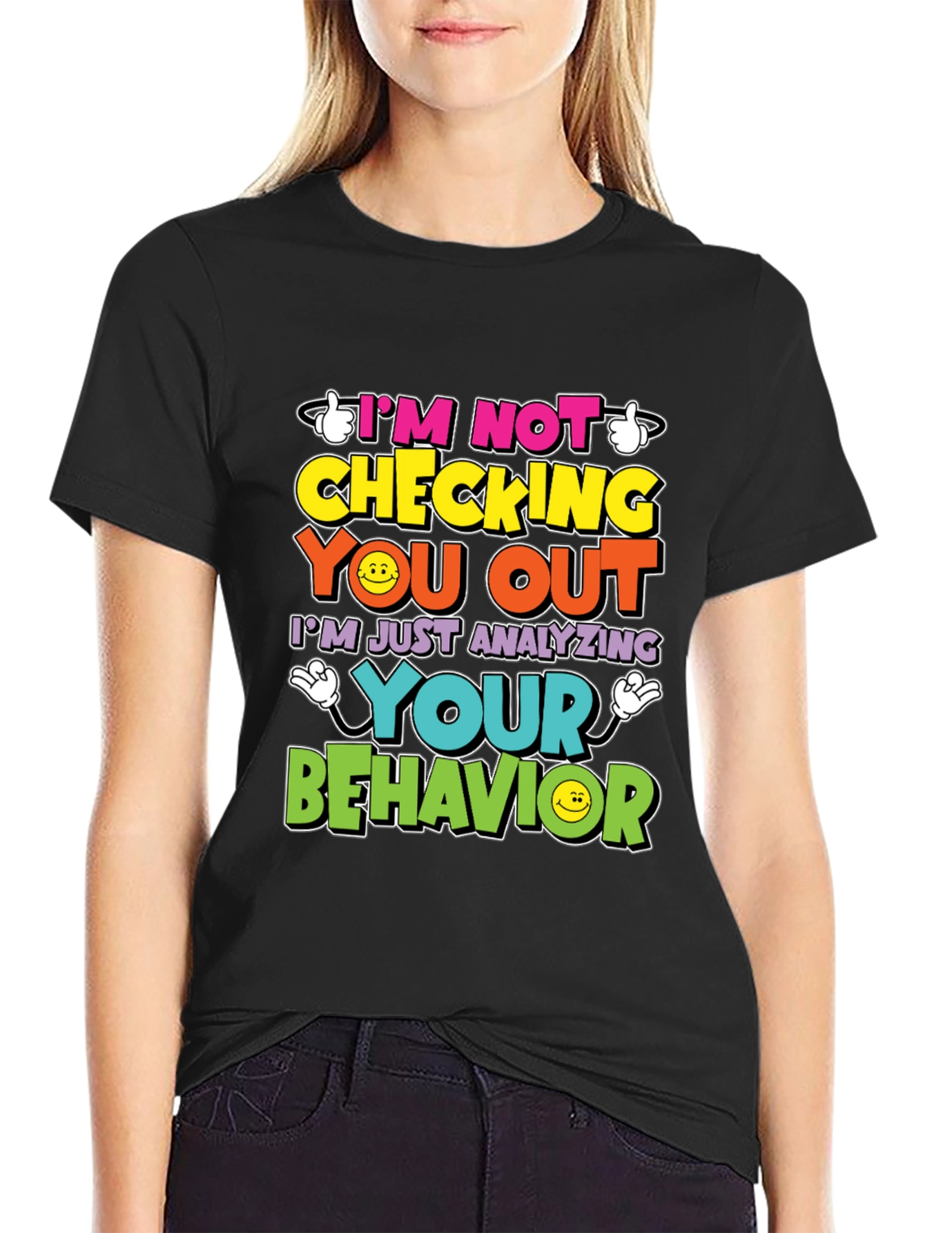 Black Funny Psychology T-Shirt - I'm Not Checking You Out view 2