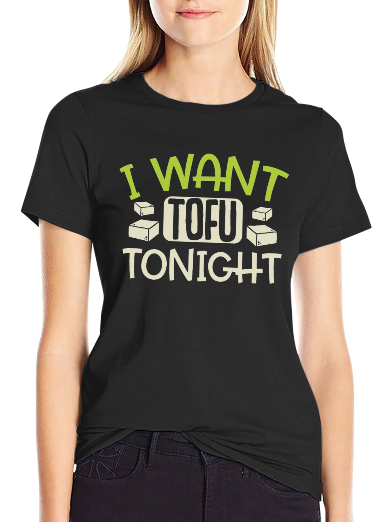 Black I Want Tofu Tonight T-Shirt - Funny Vegan Tee view 2
