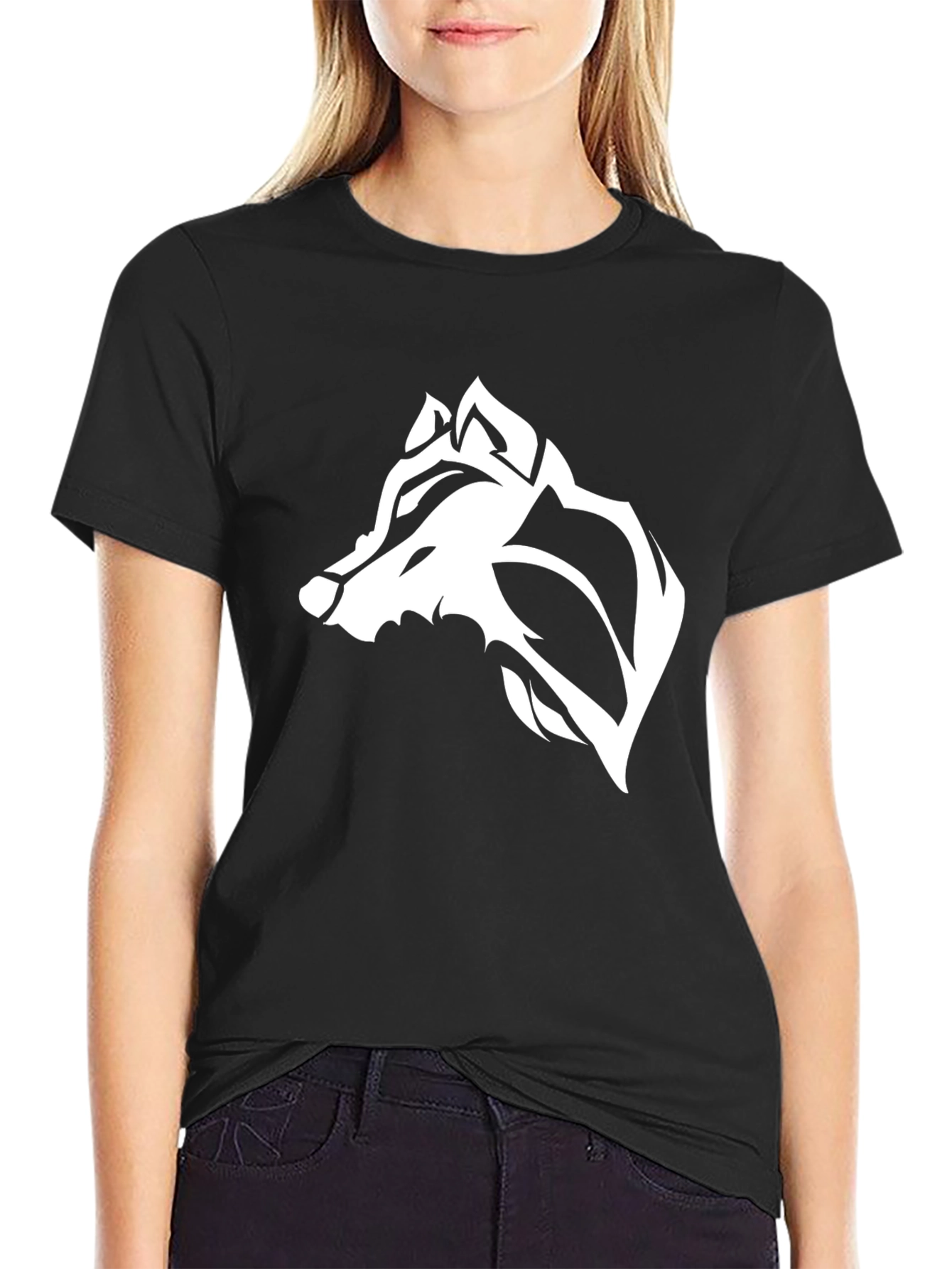 Black Men's Black Wolf Graphic Tee - Stylish Casual Wear view 2