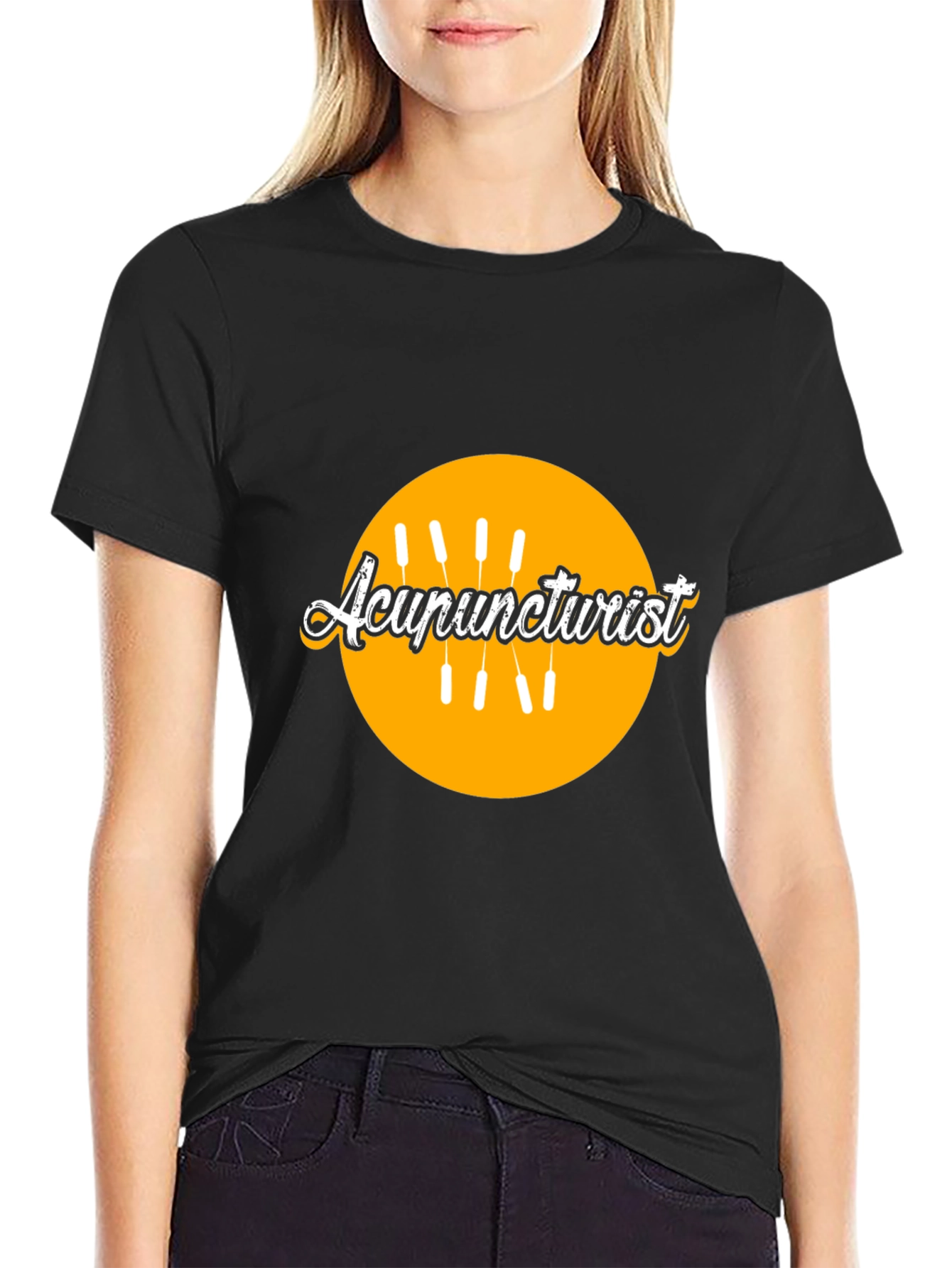 Black Acupuncturist Black T-Shirt with Graphic Design view 2
