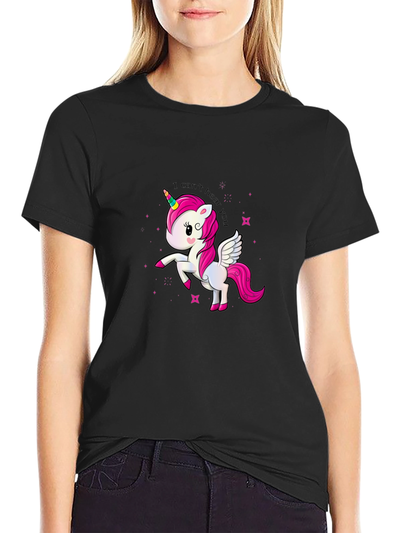 Black Funny Unicorn T-Shirt - I Can't Hear You! view 2