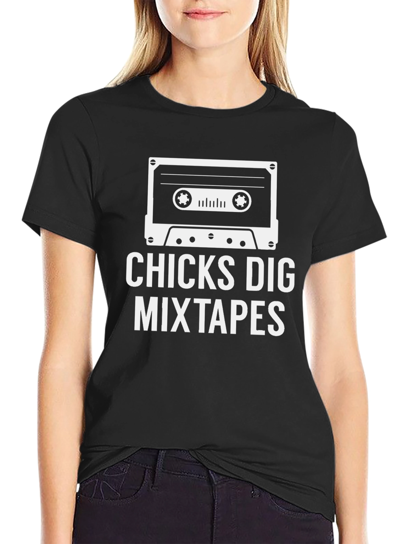Black Chicks Dig Mixtapes Black T-Shirt Retro Music Cool Design view 2