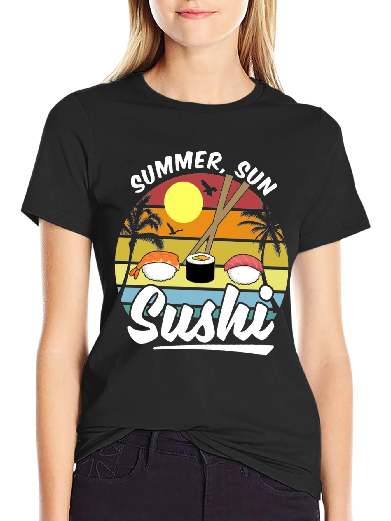 Black Summer Sun Sushi Graphic Tee view 2
