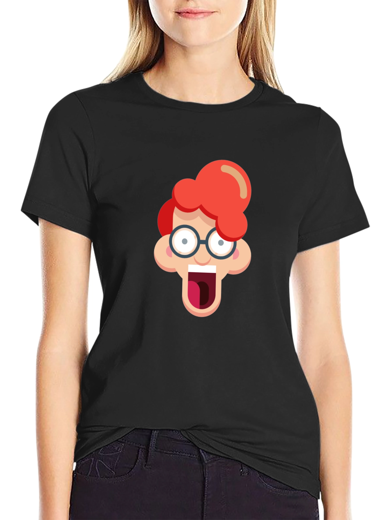 Black Cartoon Nerd Graphic T-Shirt view 2