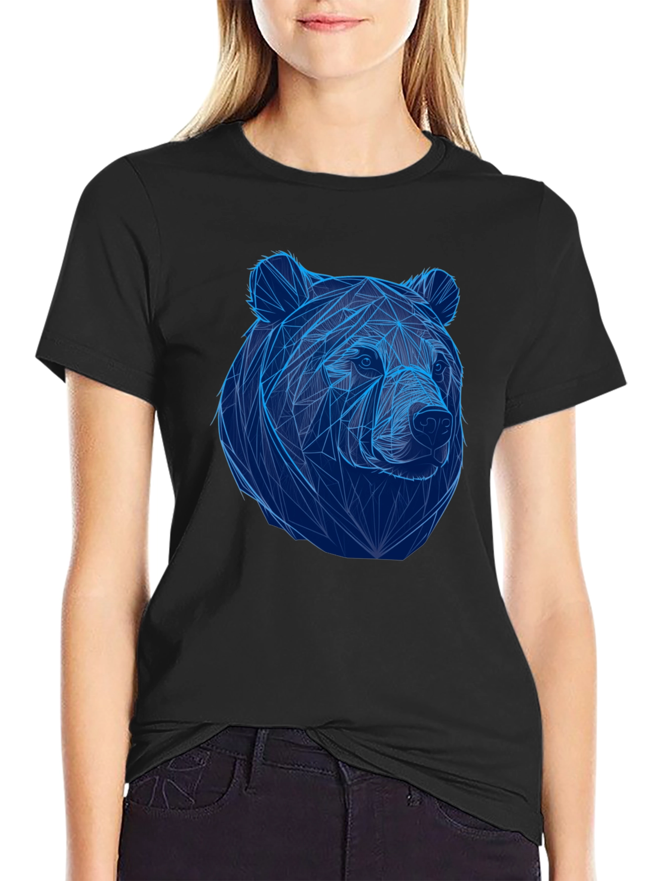 Black Geometric Bear Graphic Tee - Cool Animal Design view 2