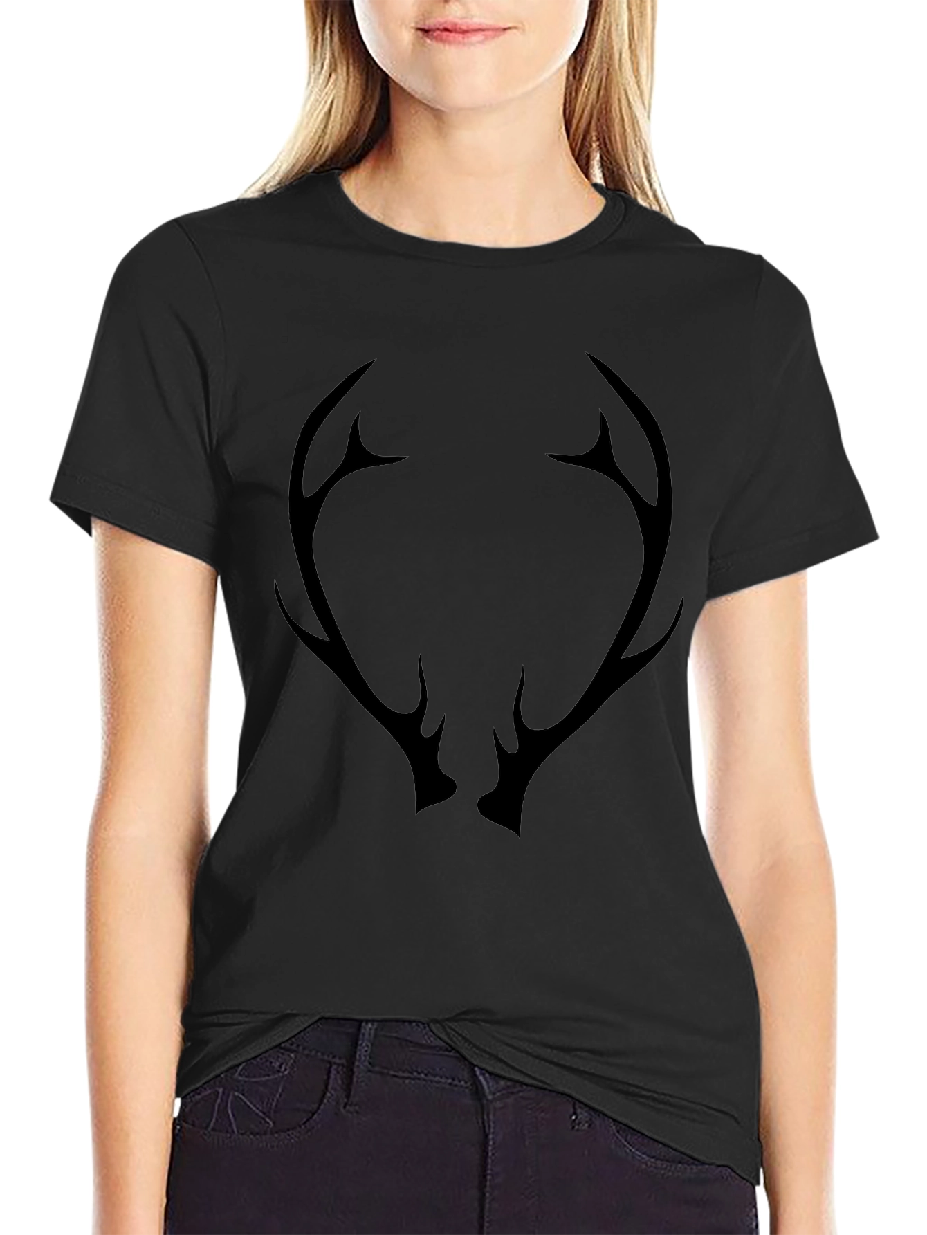 Black Men's Black T-Shirt with Antler Graphic view 2