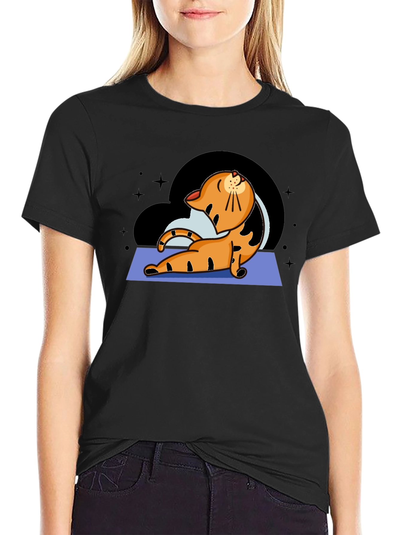 Black Yoga Cat Graphic T-Shirt view 2