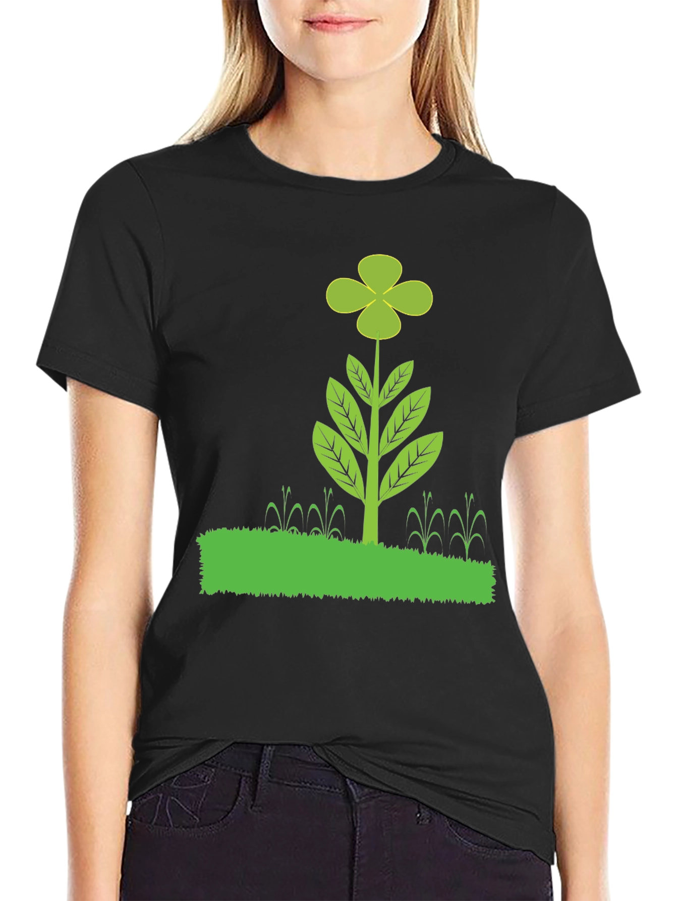 Black Clover Plant Graphic T-Shirt - Black Cotton Blend view 2