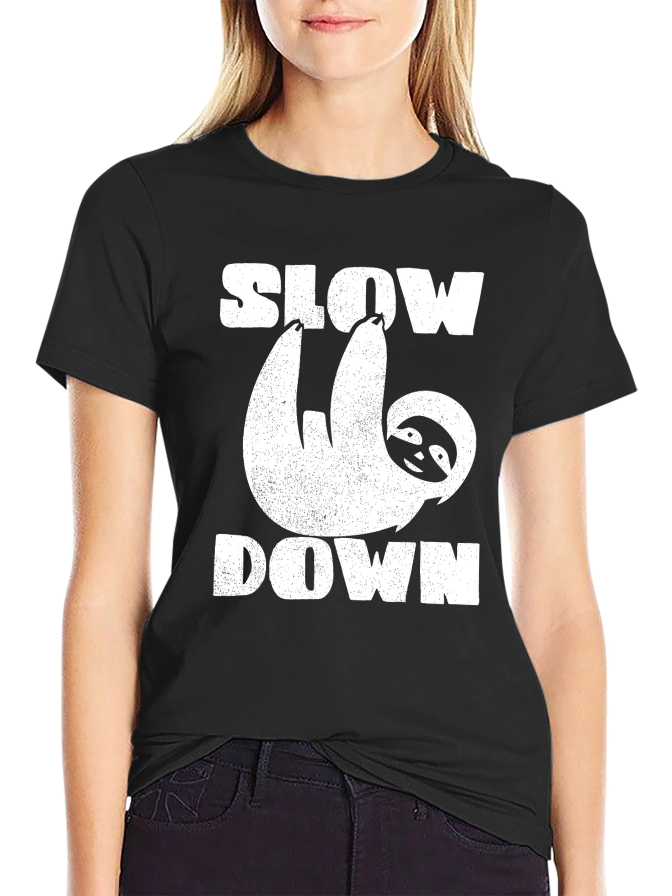 Black Slow Down Sloth Graphic T-Shirt view 2