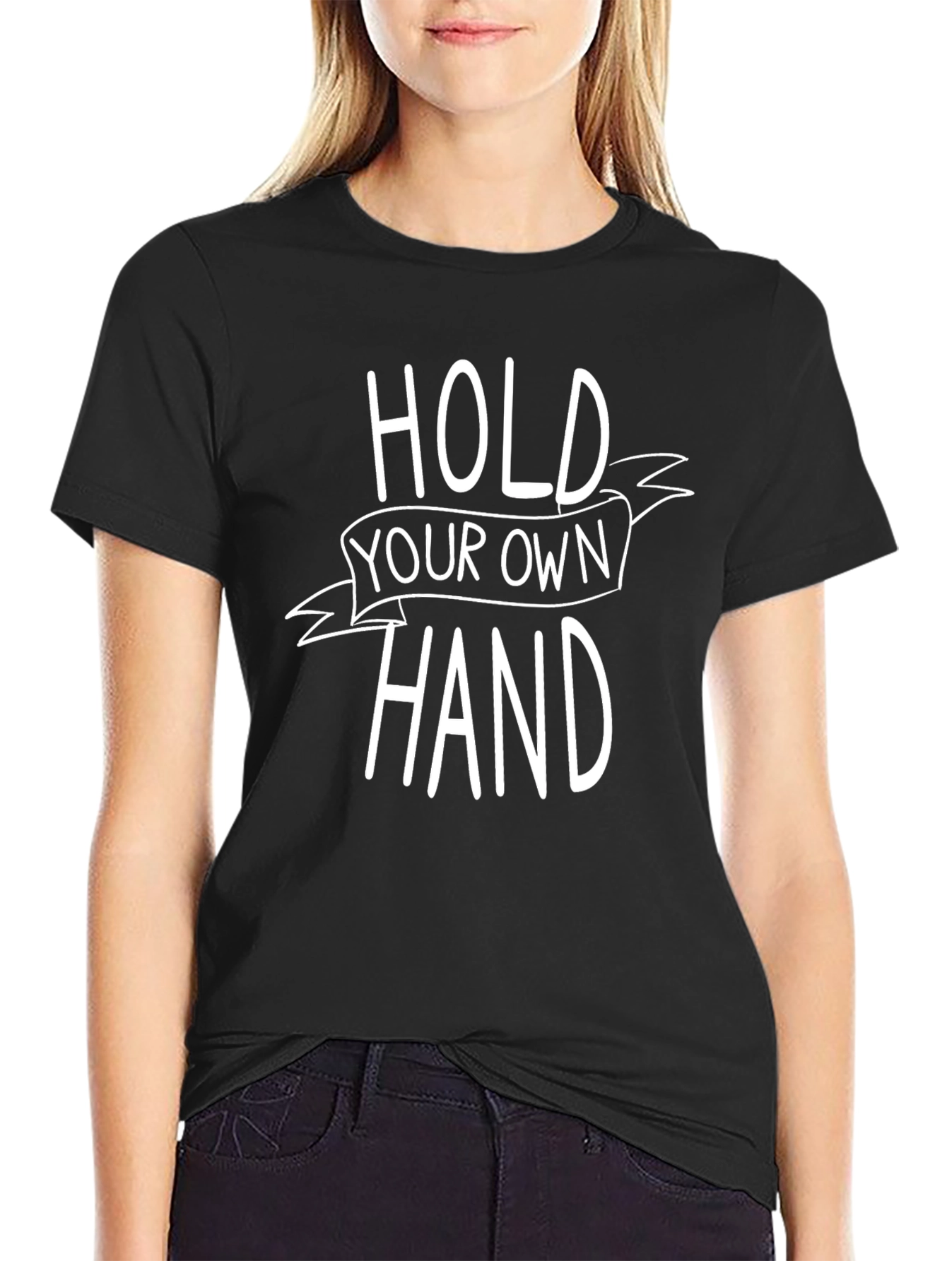 Black Hold Your Own Hand Graphic Tee - Black Cotton T-Shirt view 2
