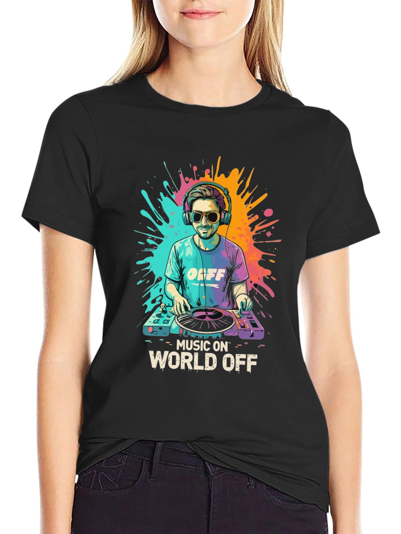 Black Music On World Off DJ Graphic Tee - Stylish Black T-Shirt view 2