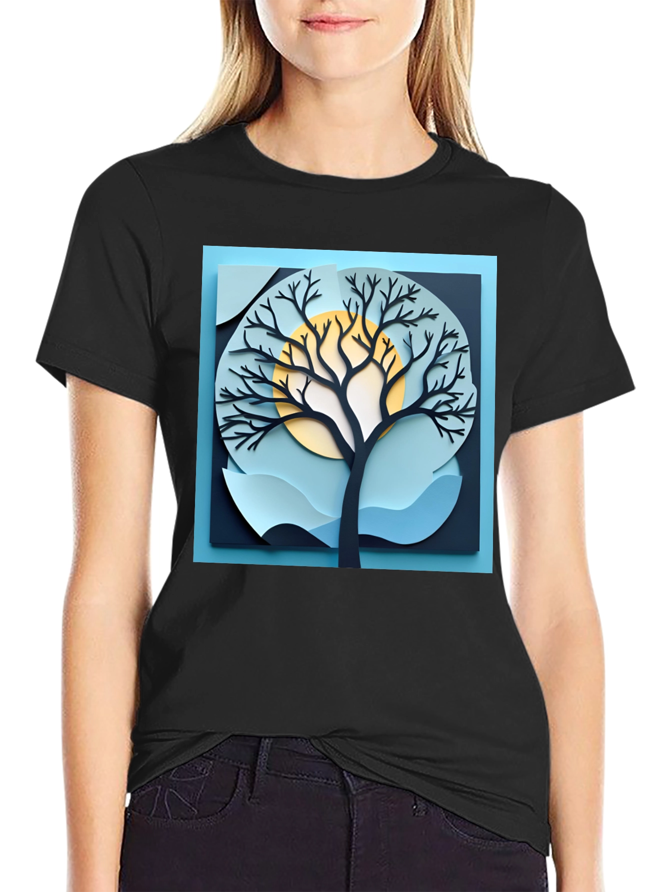 Black Stylish Tree Graphic Black T-Shirt view 2