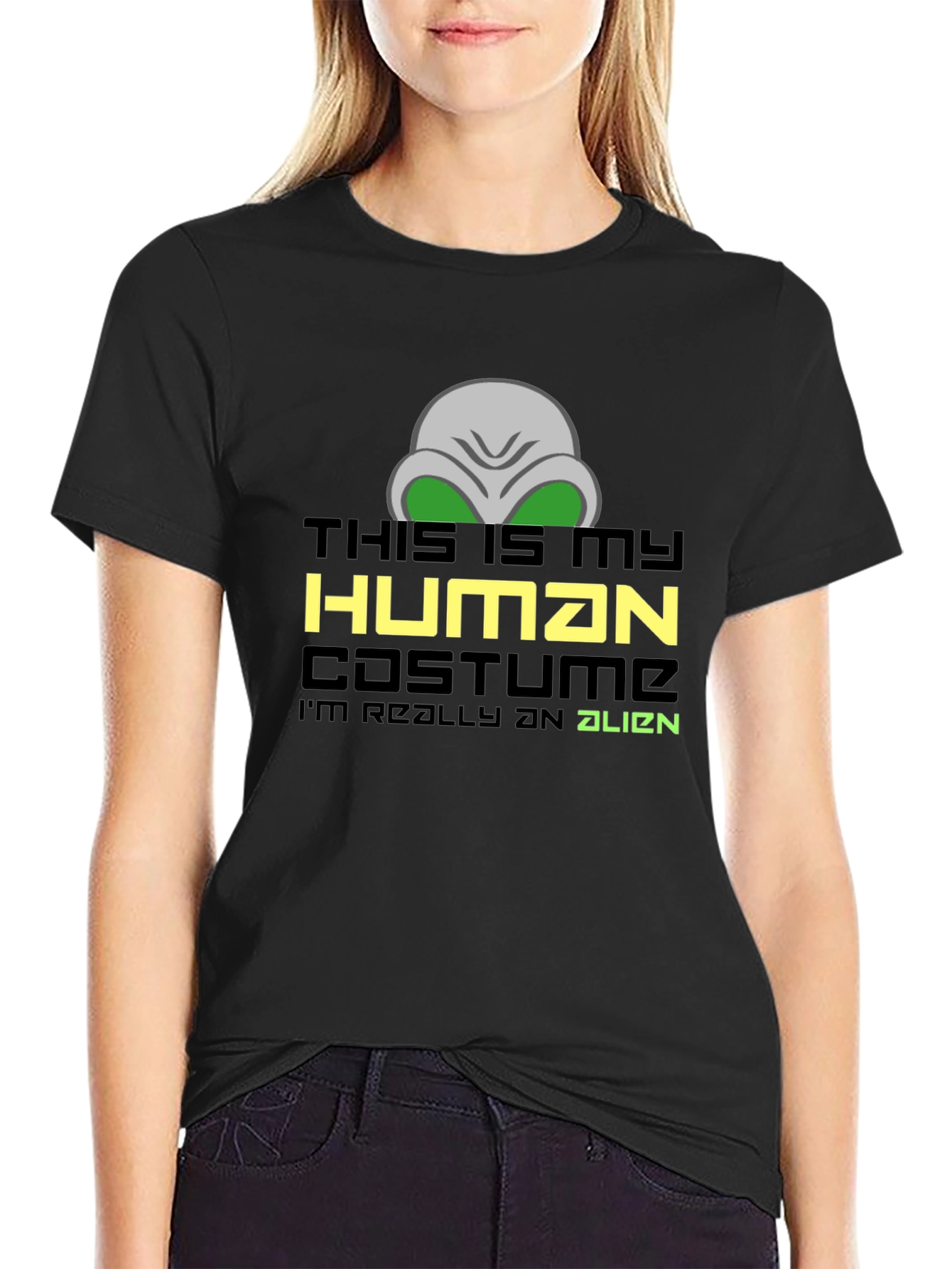 Black This Is My Human Costume Alien Graphic Tee view 2