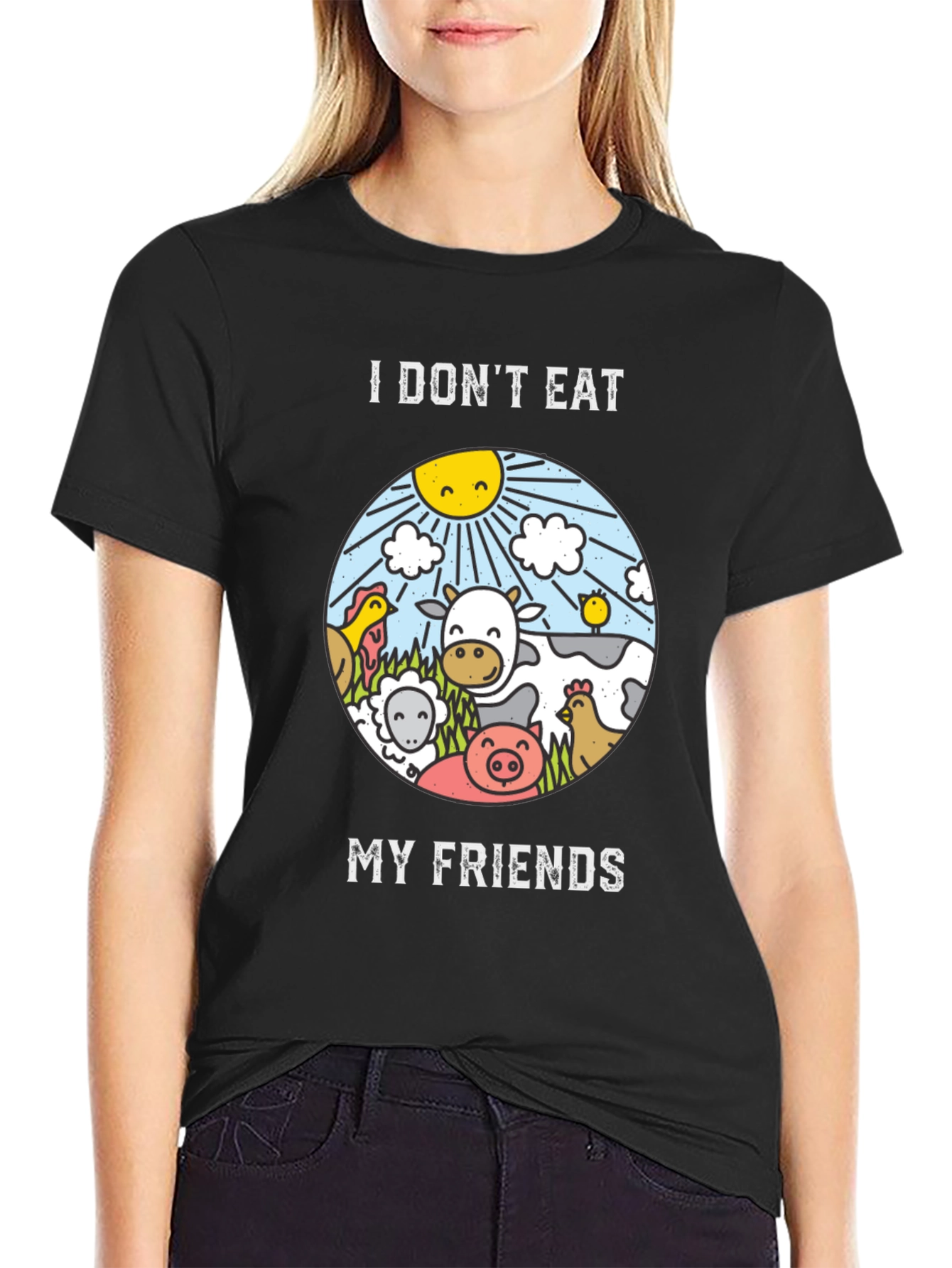Black Vegan T-Shirt: I Don't Eat My Friends, Cruelty-Free Apparel view 2