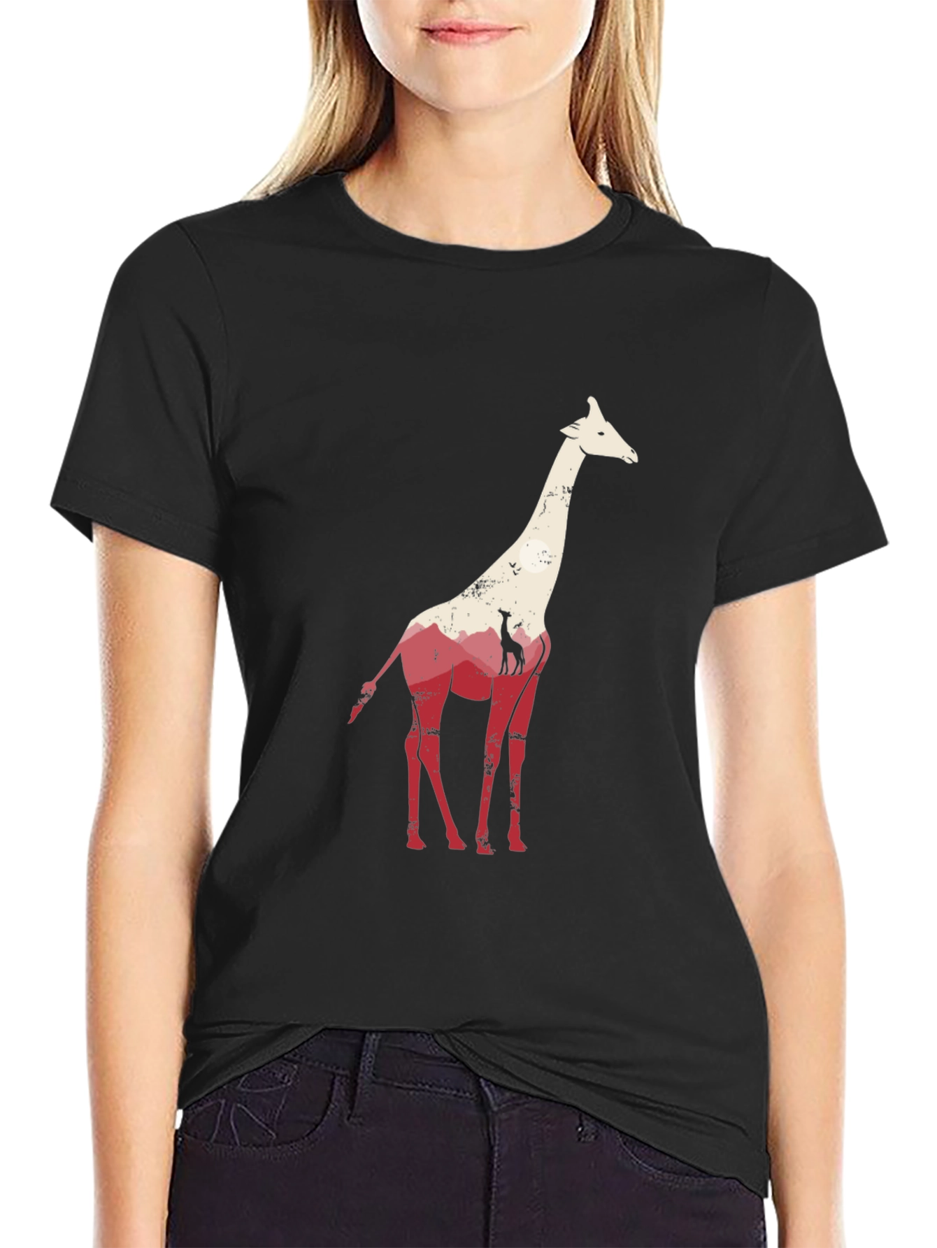 Black Giraffe Graphic Tee - Unique Animal Silhouette T-Shirt view 2