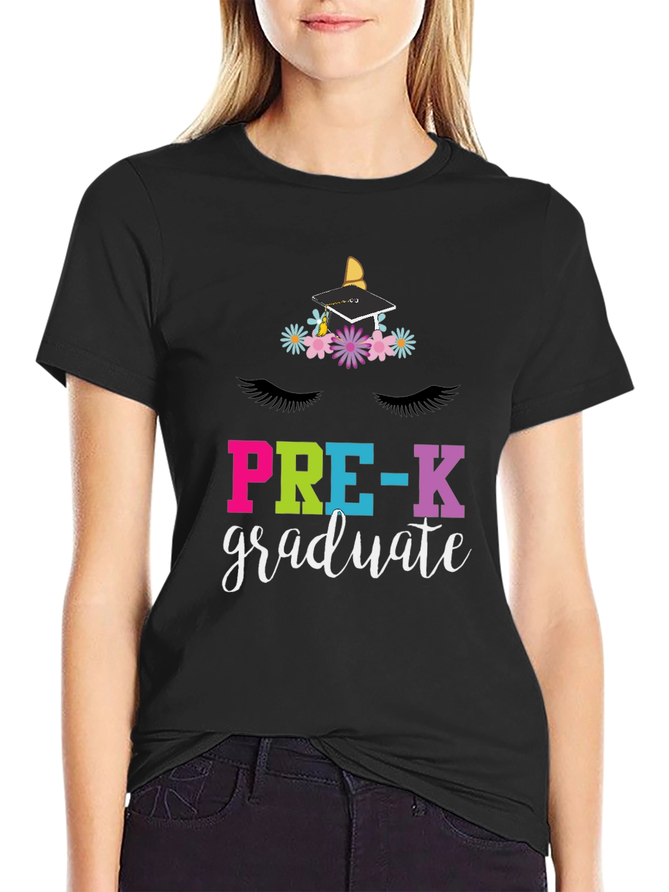 Black Pre-K Graduate Unicorn T-Shirt - Kids Graduation view 2