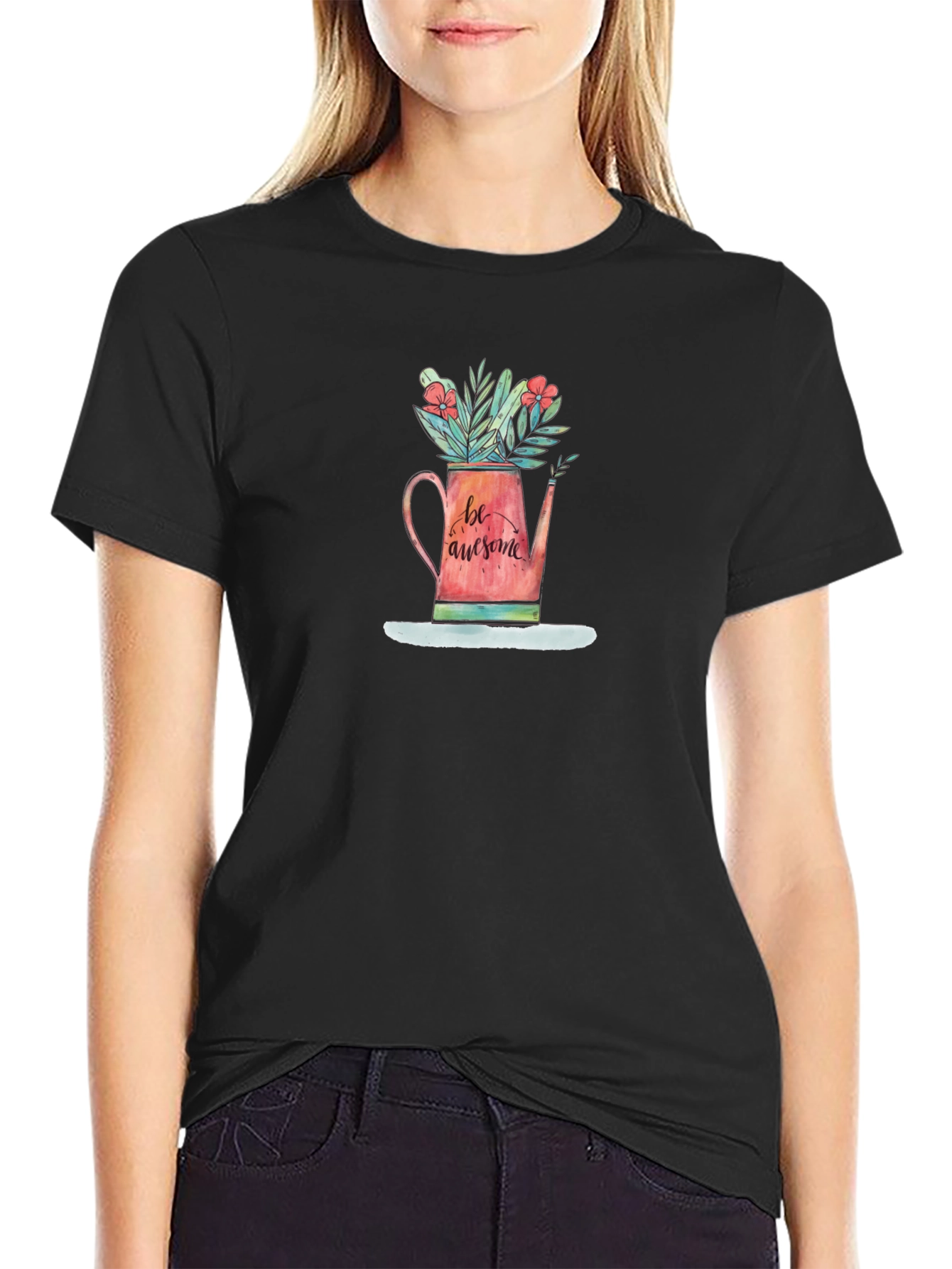 Black Be Awesome Watering Can Graphic Tee view 2