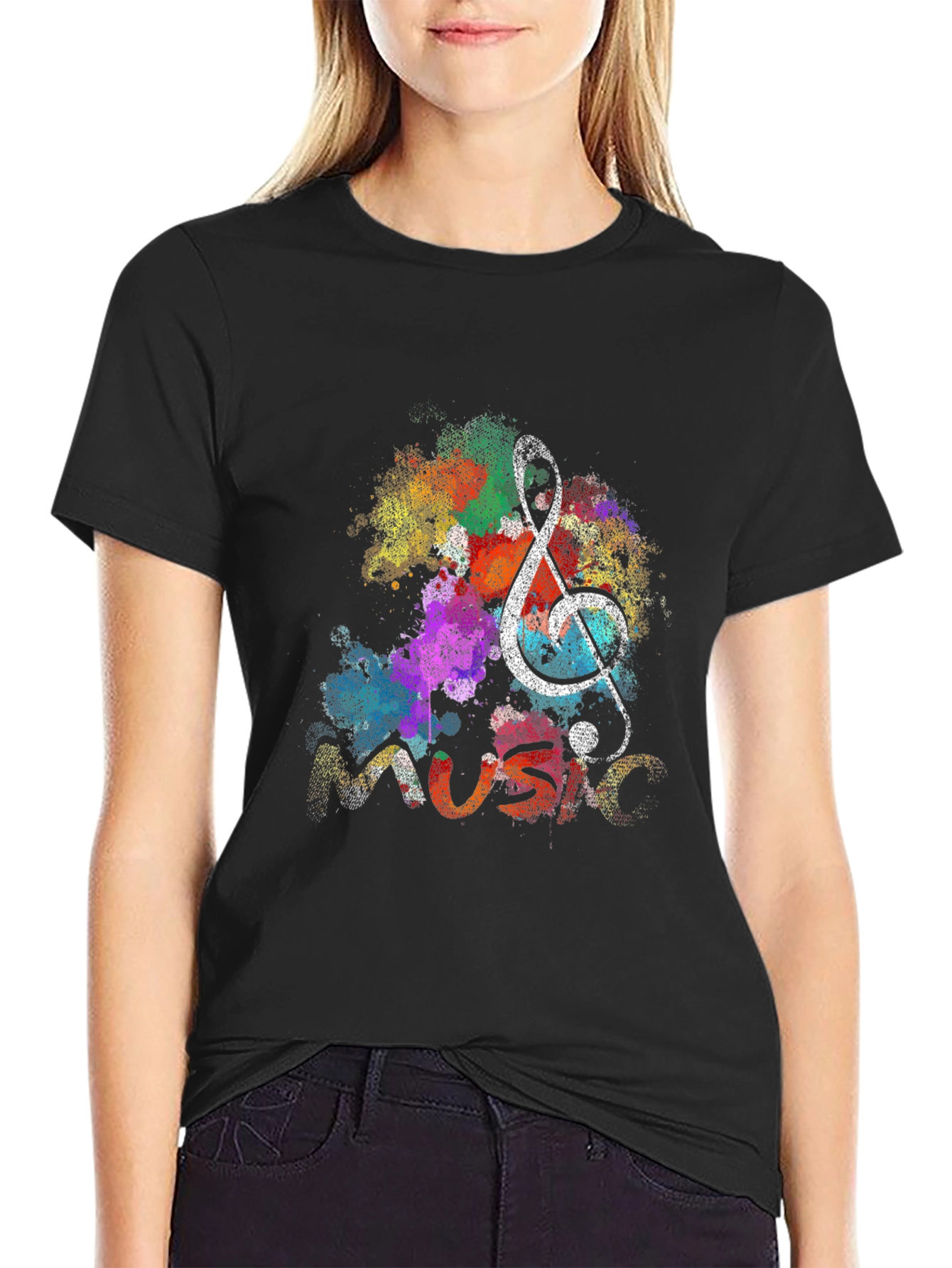 Black Music Note Graphic Black T-Shirt view 2