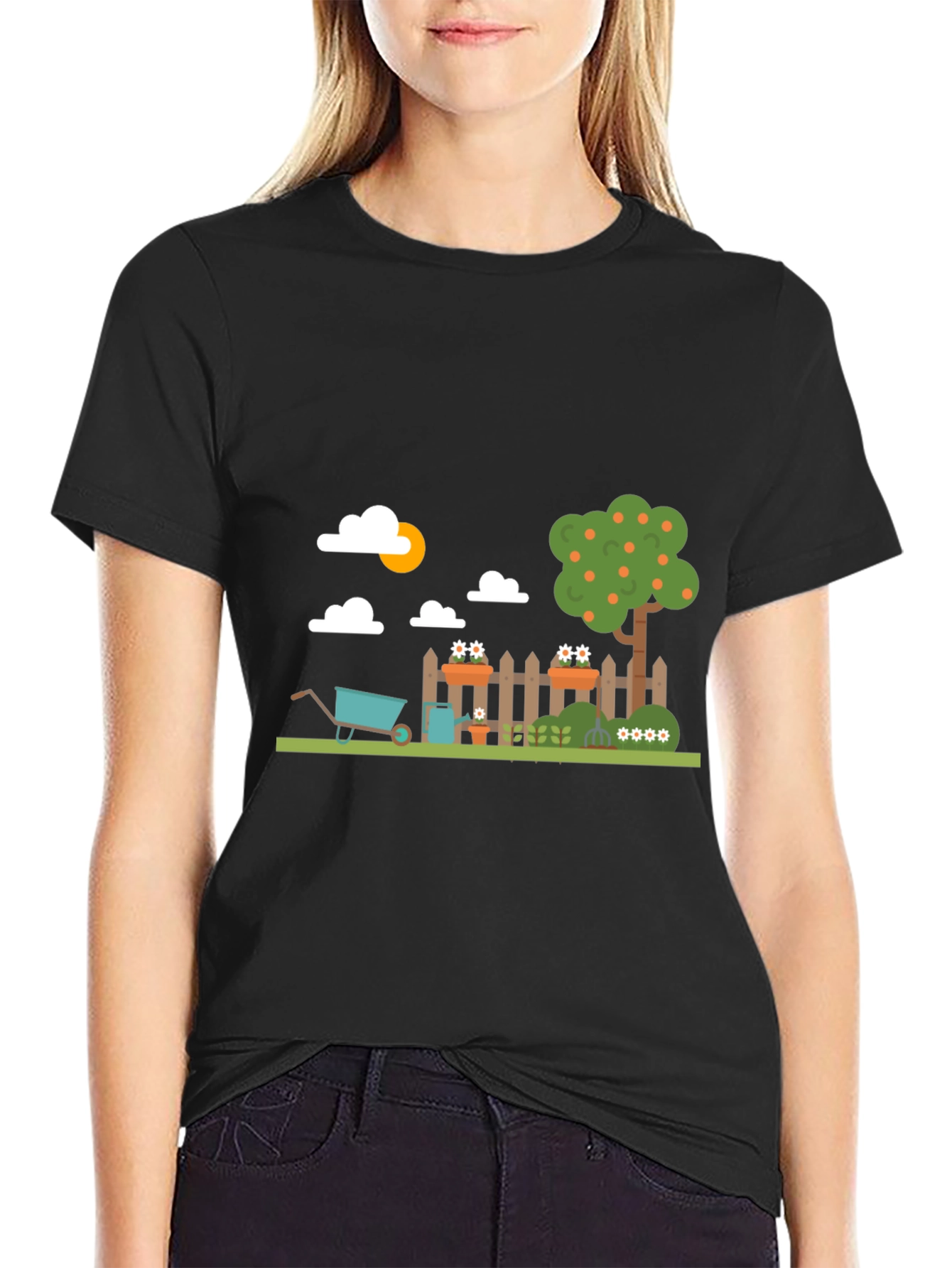 Black Gardening Fun Graphic Tee - Black Cotton Casual view 2