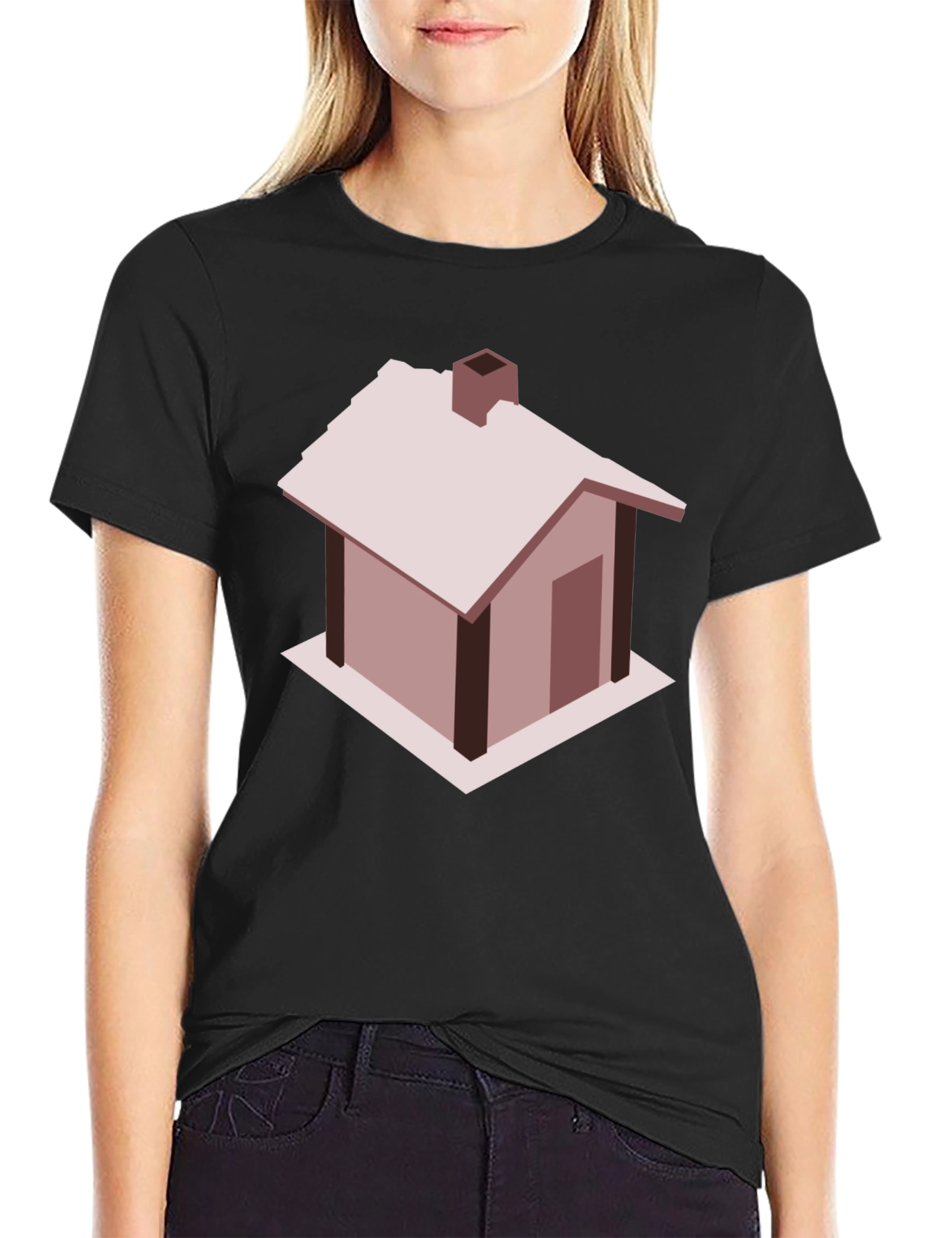 Black Isometric House Graphic Tee - Modern Minimalist Design view 2