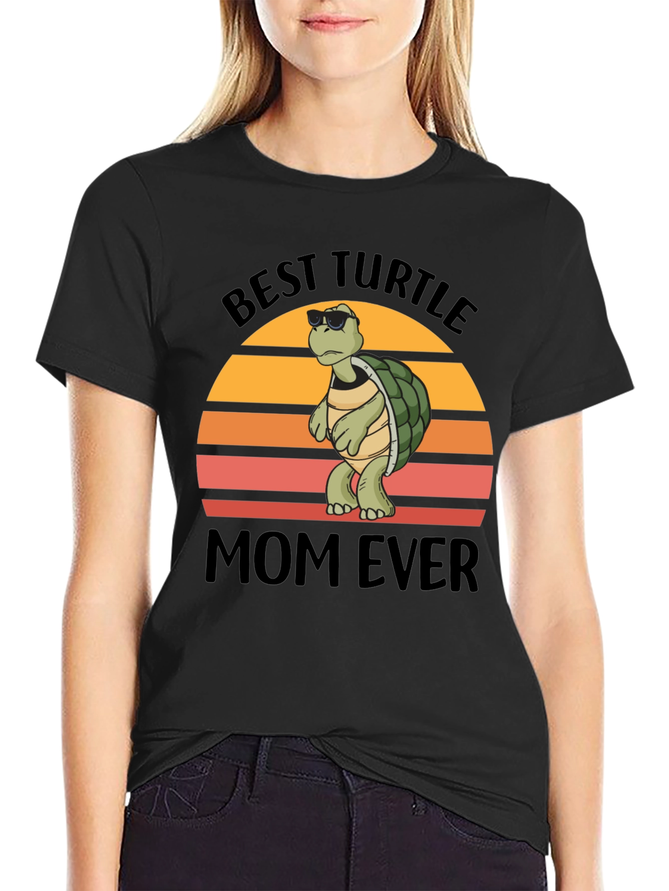 Black Best Turtle Mom Ever T-Shirt view 2