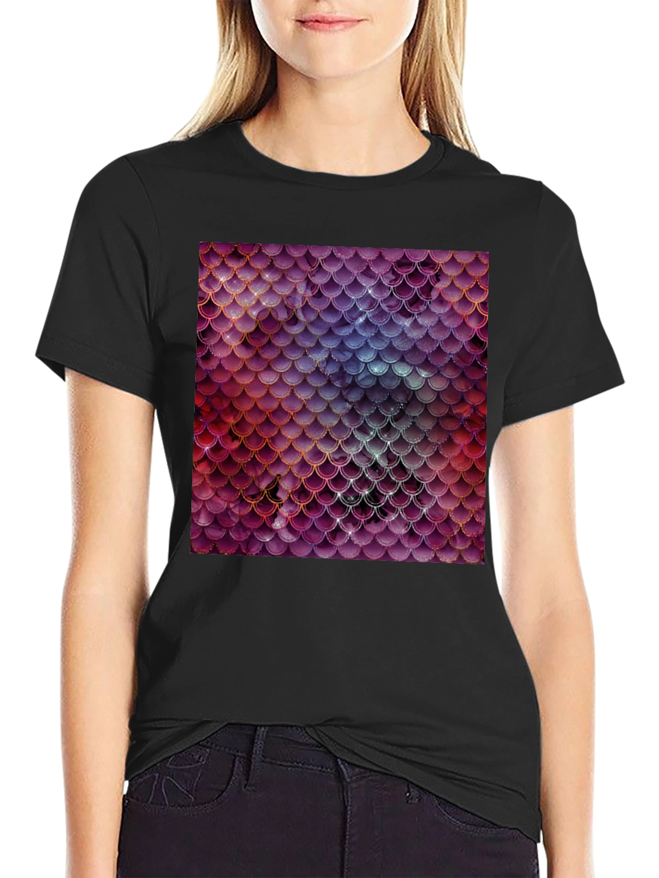 Black Men's T-Shirt with Fish Scale Print view 2