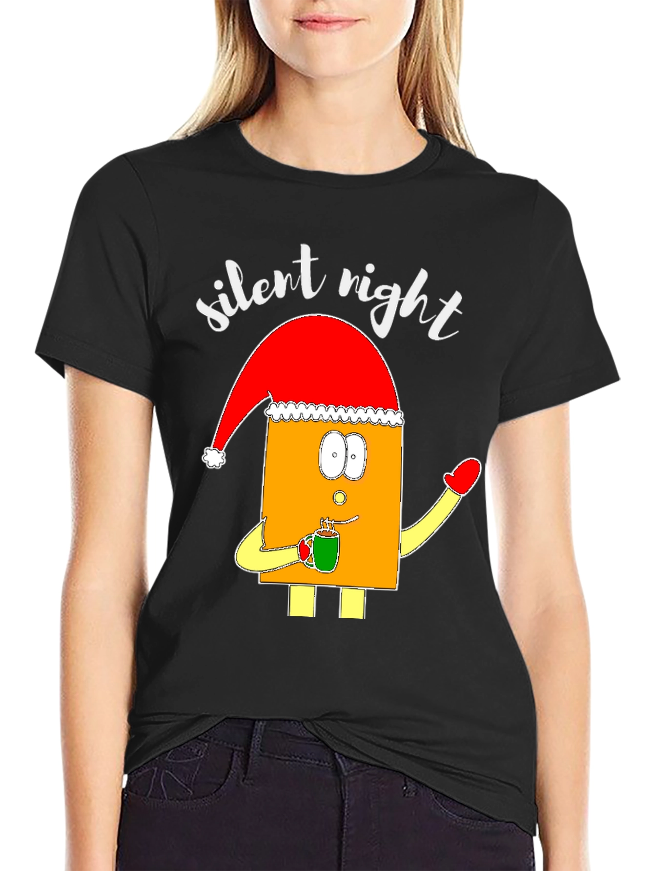 Black Silent Night Christmas Graphic Tee view 2