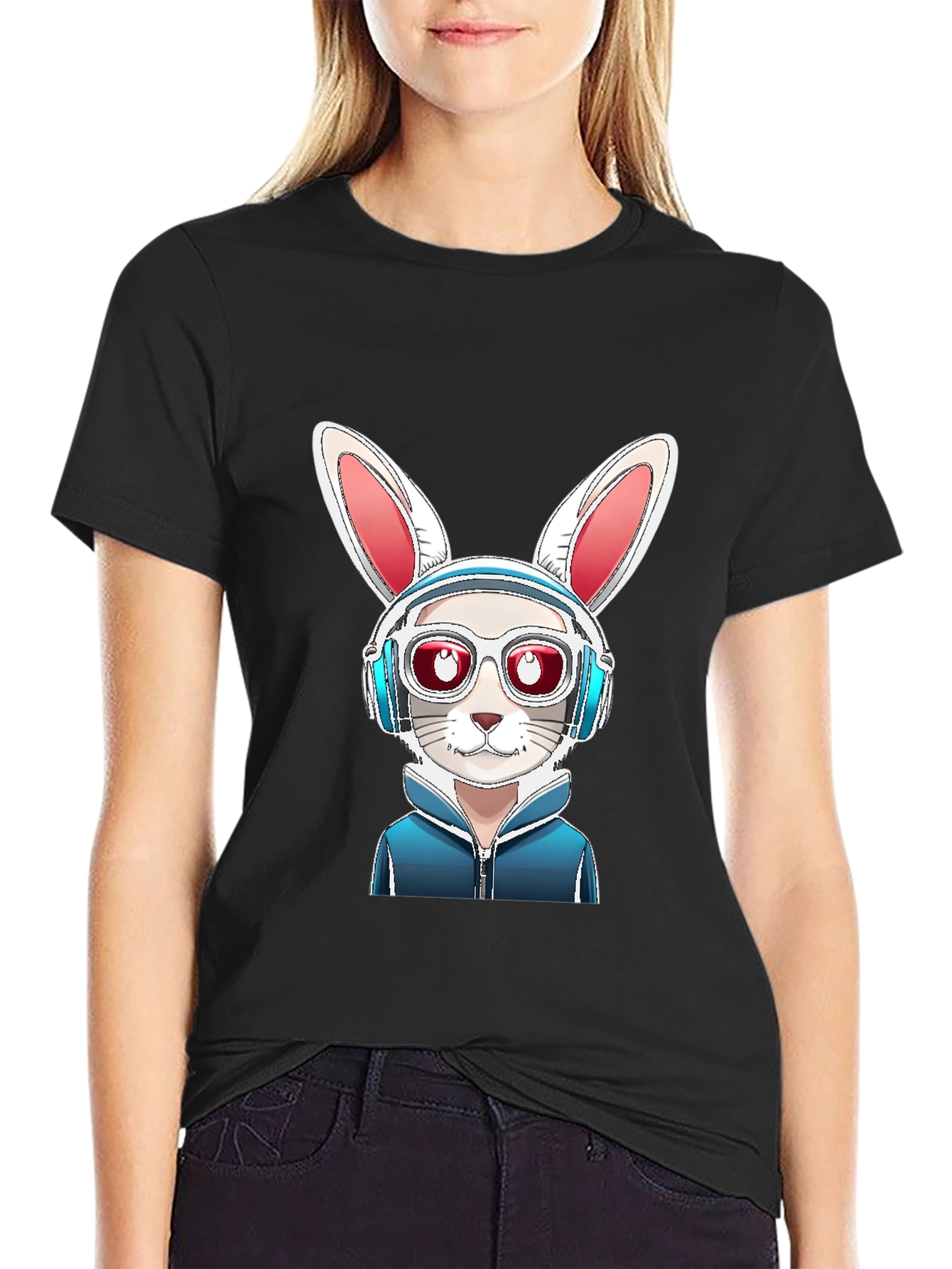 Black Cool Rabbit Graphic Tee - Urban Style view 2
