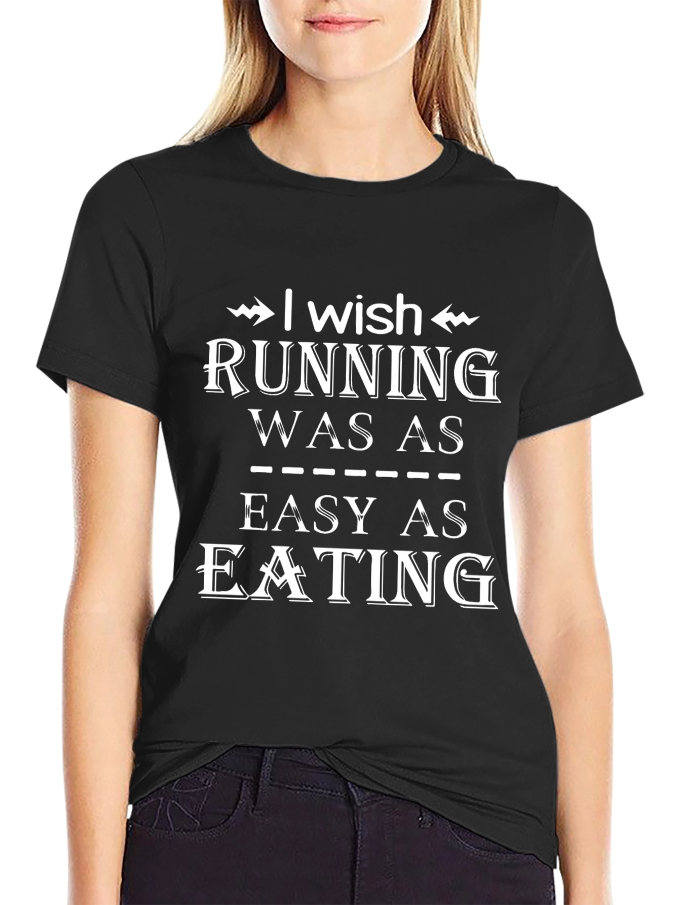 Black Funny Running T-Shirt - I Wish Running Was As Easy As Eating view 2