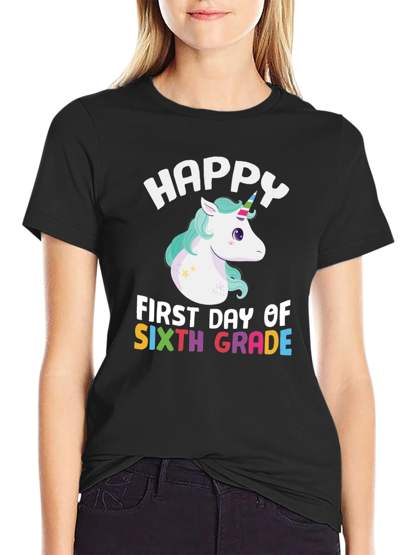 Black Happy 6th Grade Unicorn T-Shirt view 2