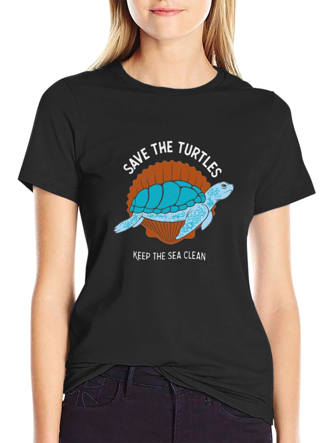Black Save the Turtles Graphic Tee - Keep the Sea Clean view 2