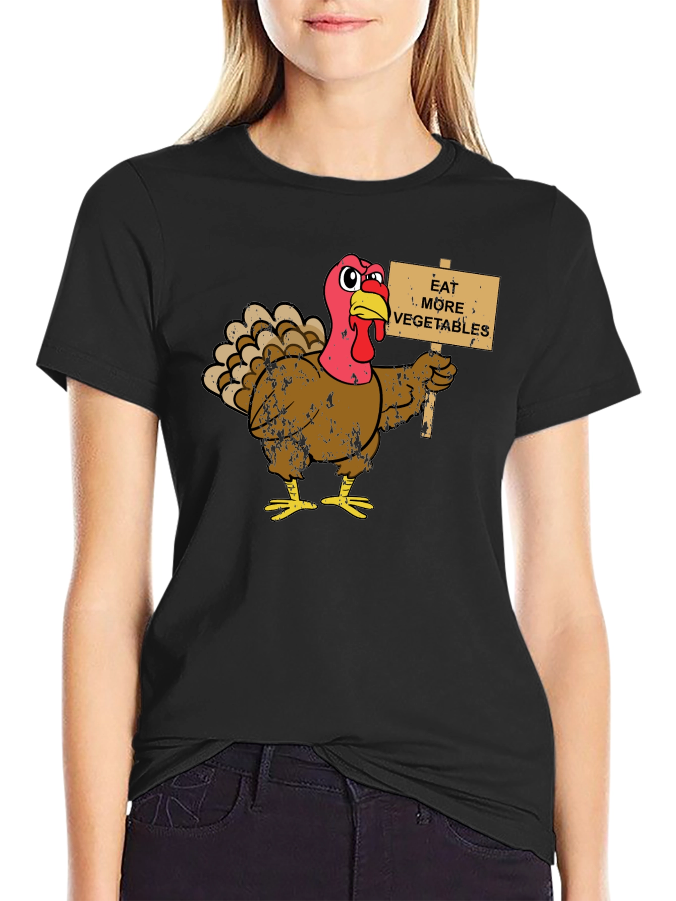 Black Eat More Vegetables Turkey Graphic T-Shirt view 2