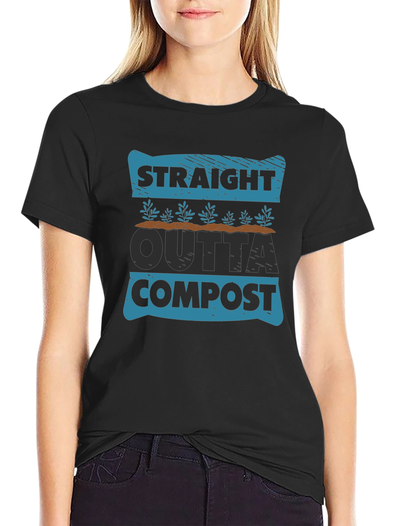 Black Straight Outta Compost T-Shirt - Garden Humor Tee view 2